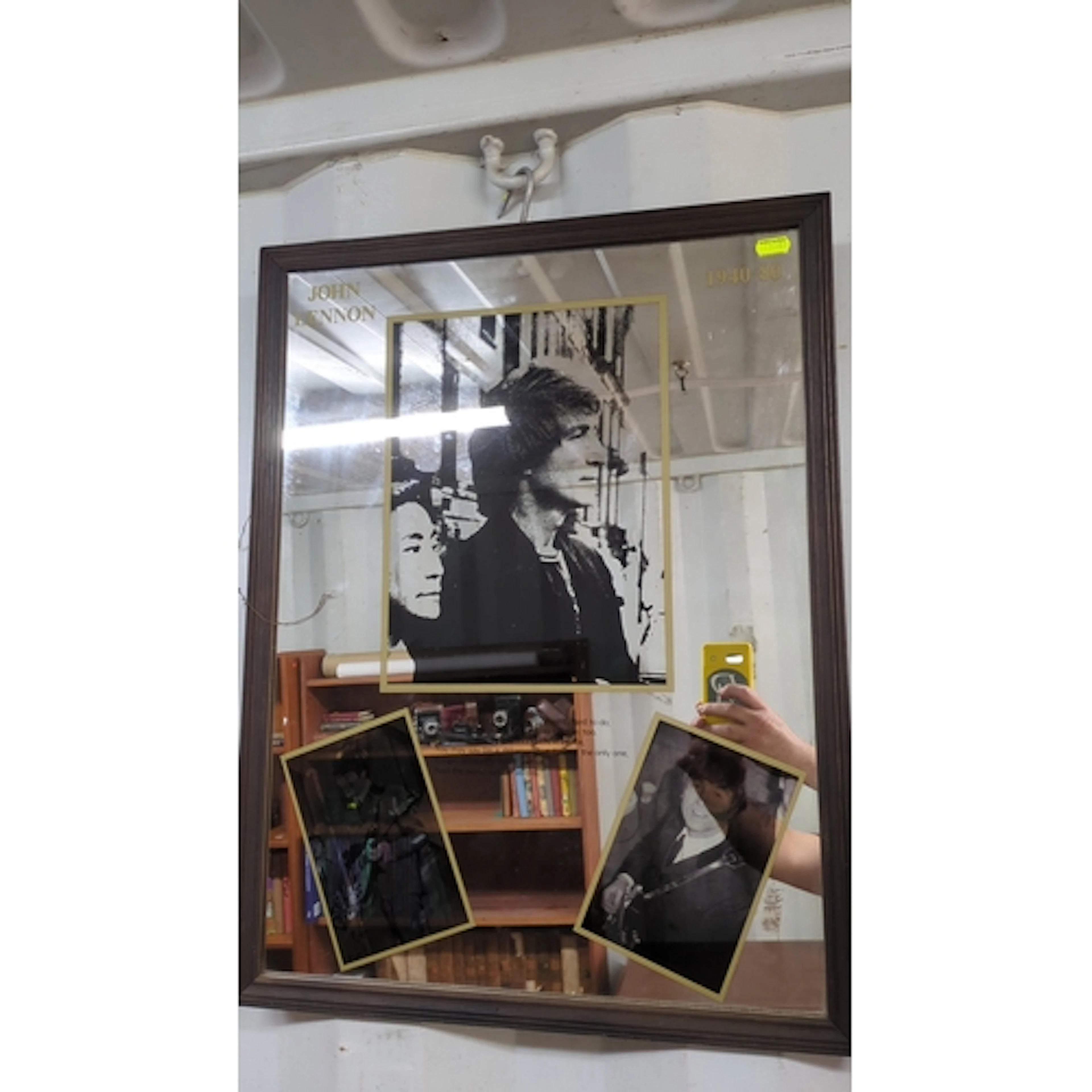 Framed John Lennon commemorative print, 20th century, black-...