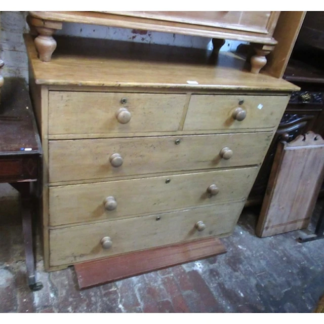 19th Century stripped polished pine chest, of two short over...