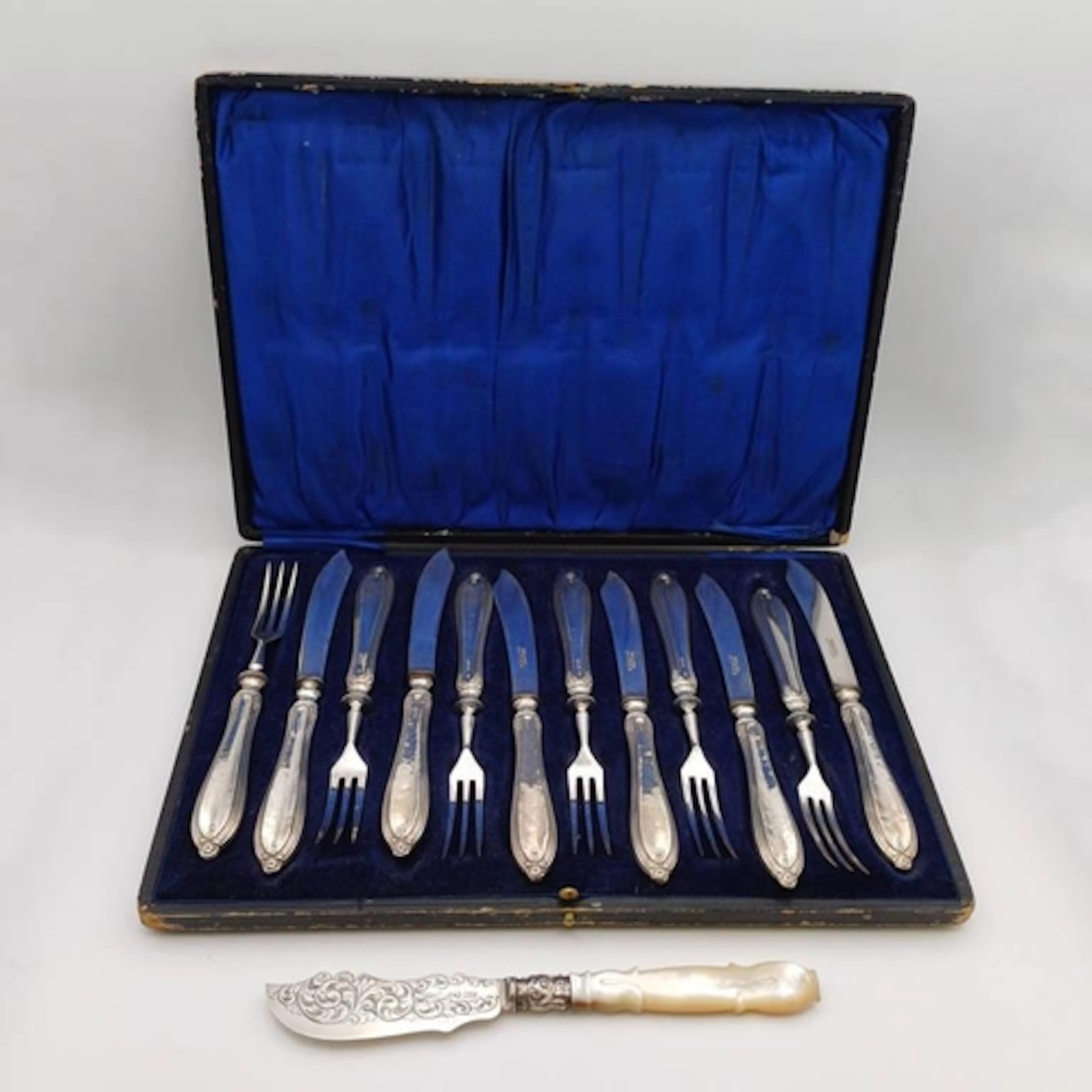 CASED SET OF 6 SILVER HANDLED KNIVES & FORKS BY JOHN BIGGIN,...