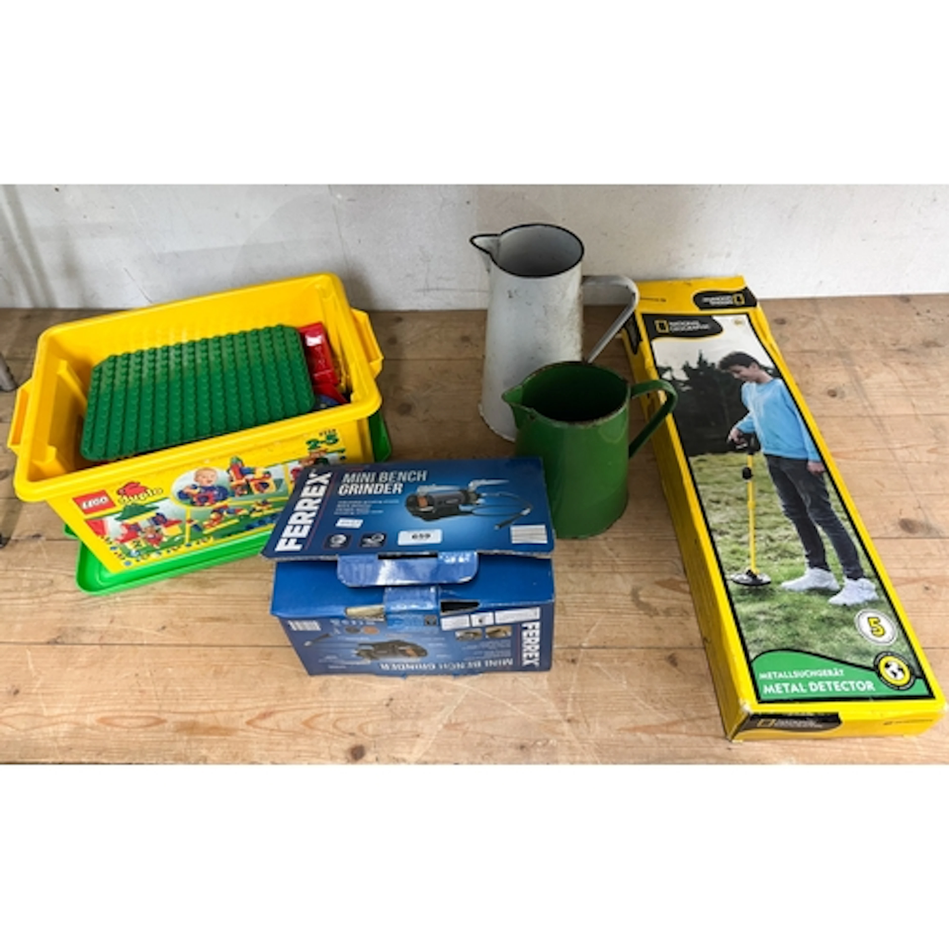 Lego Duplo children's ware, Ferrex mini bench grinder, two m...