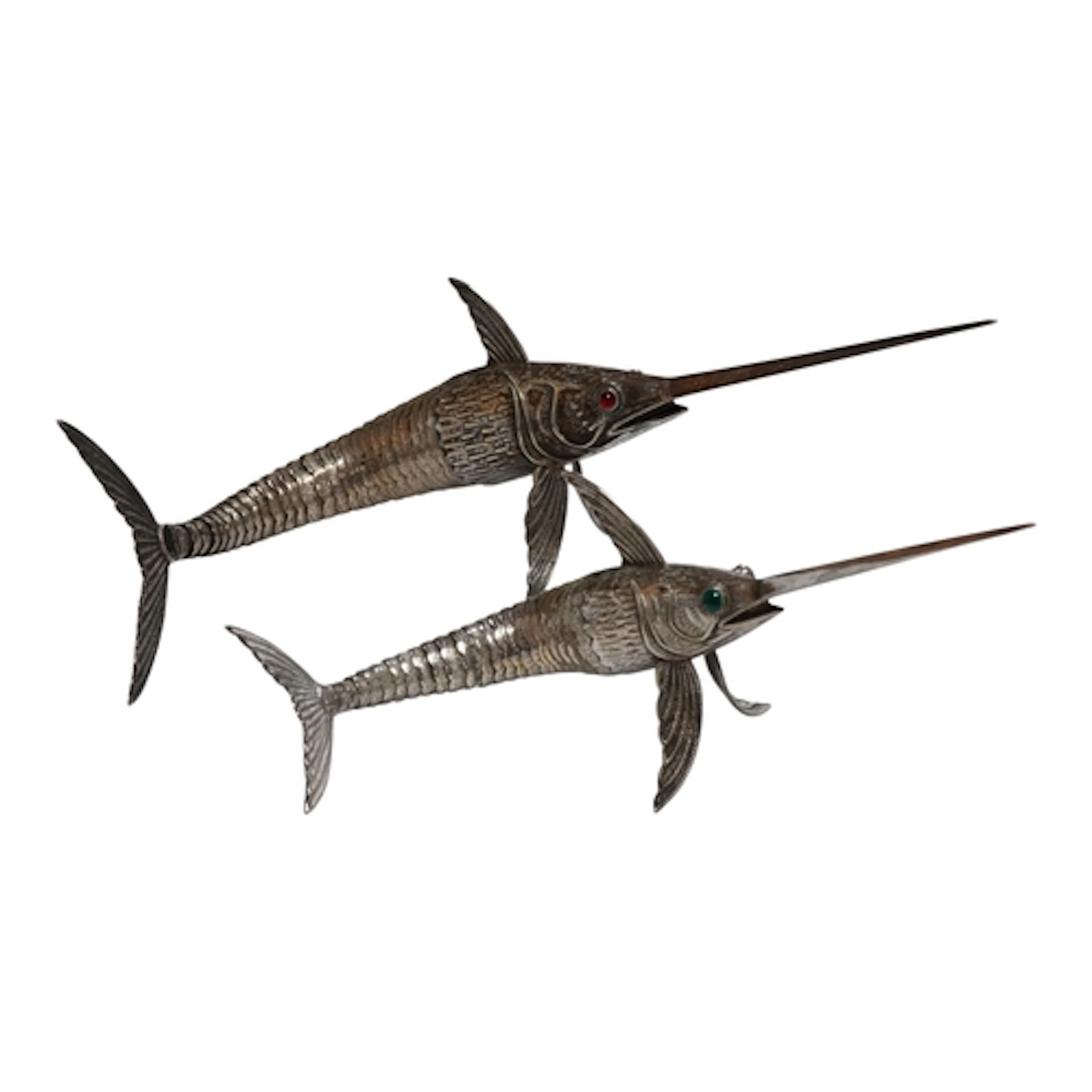 Two miniature 20th century model articulated swordfish, both...