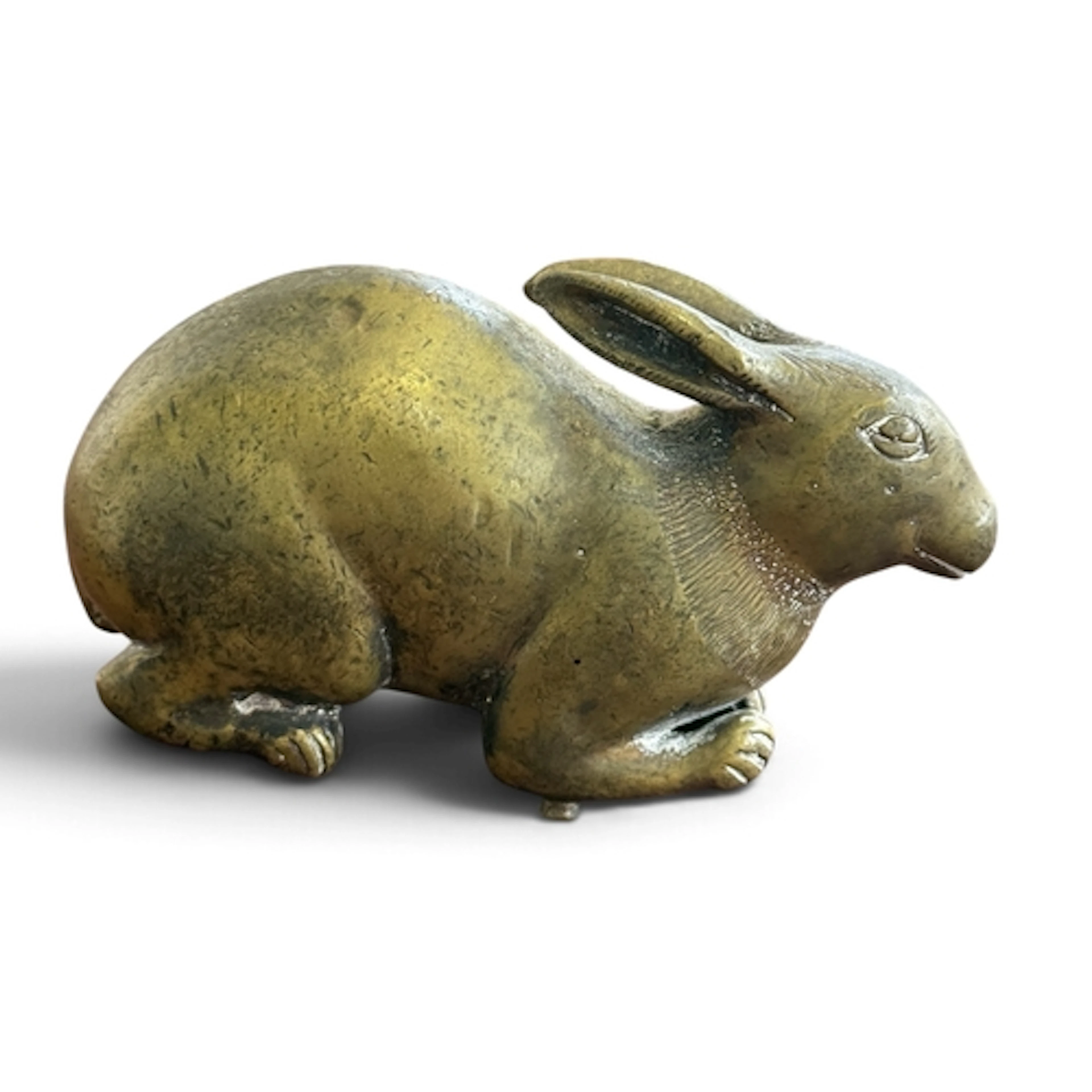A CHINESE BRONZE HARE OR RABBIT 8cm L