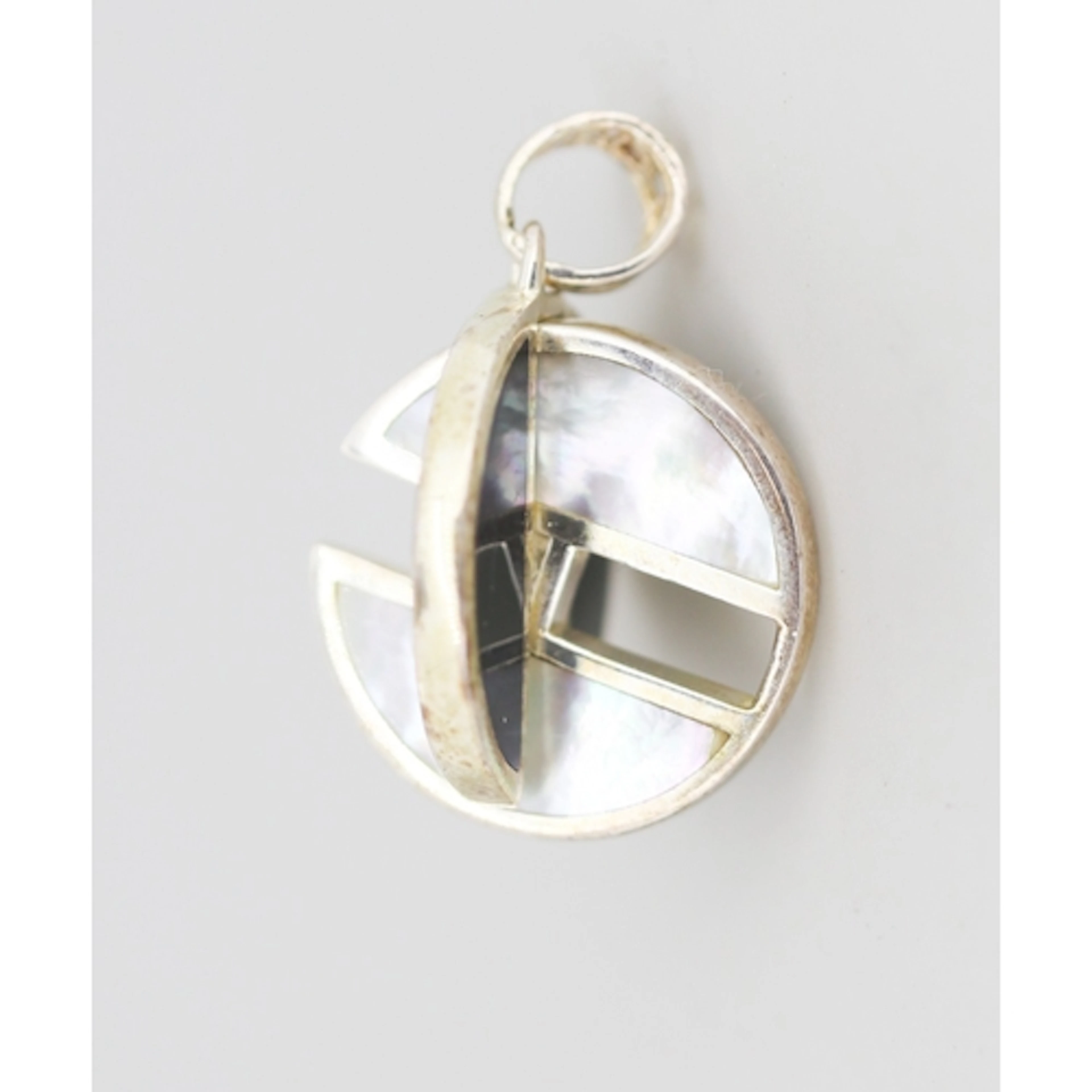 Onyx and Mother of Pearl Set Swivel Pendant, Mounted in Ster...