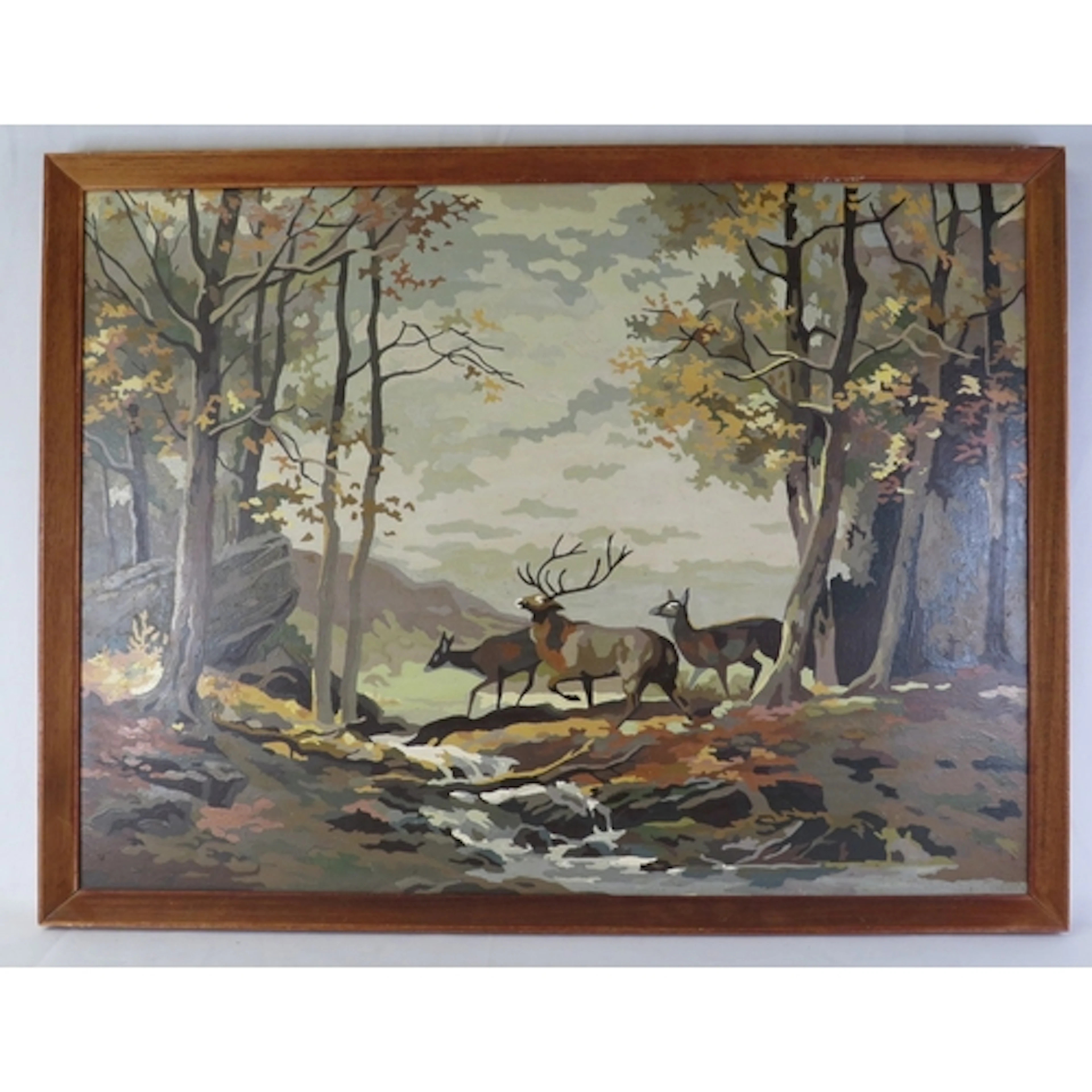 Framed Acrylic on Board, deer in a woodland scene approx. 63...