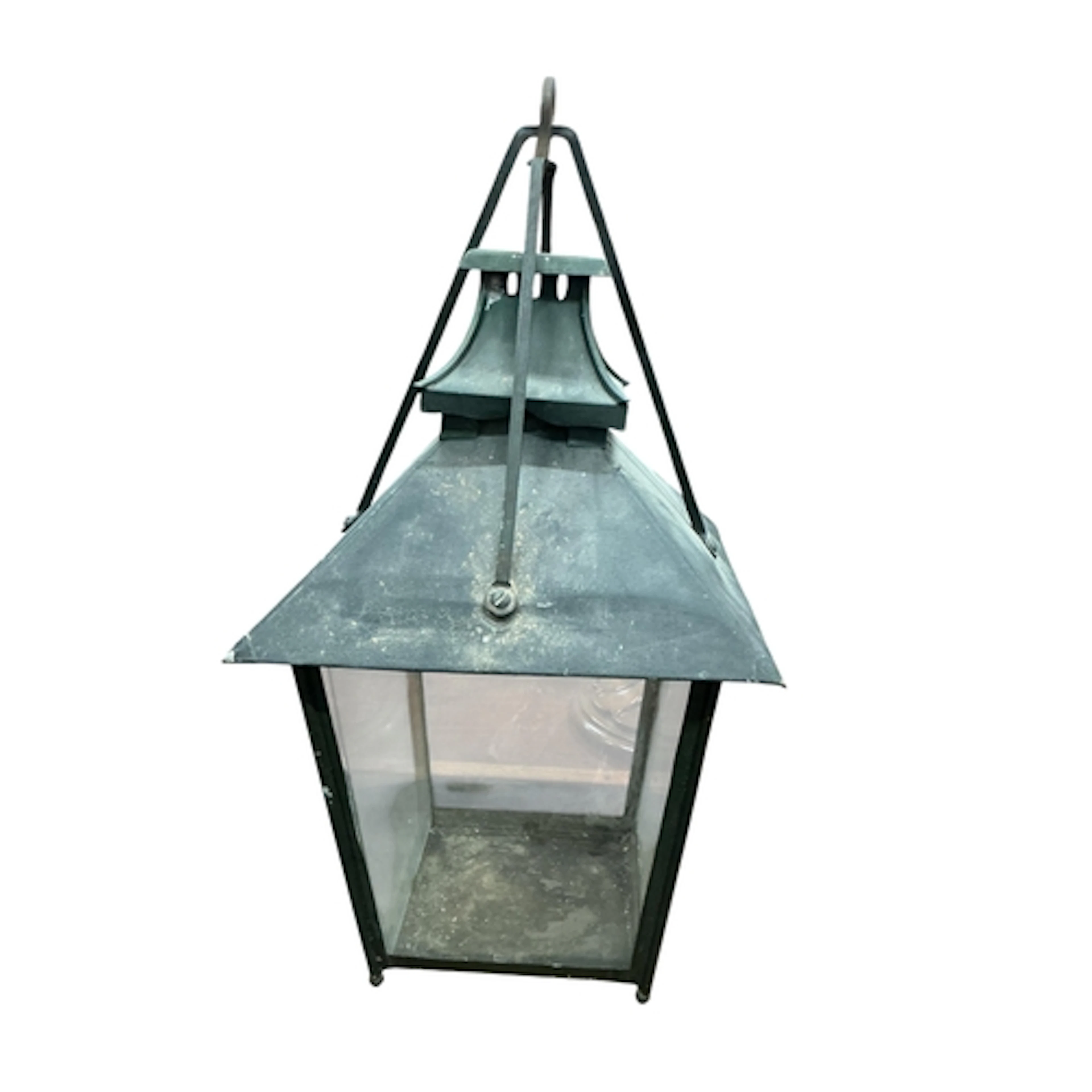 A square wrought iron lantern, width 38cm, depth 38cm, heigh...