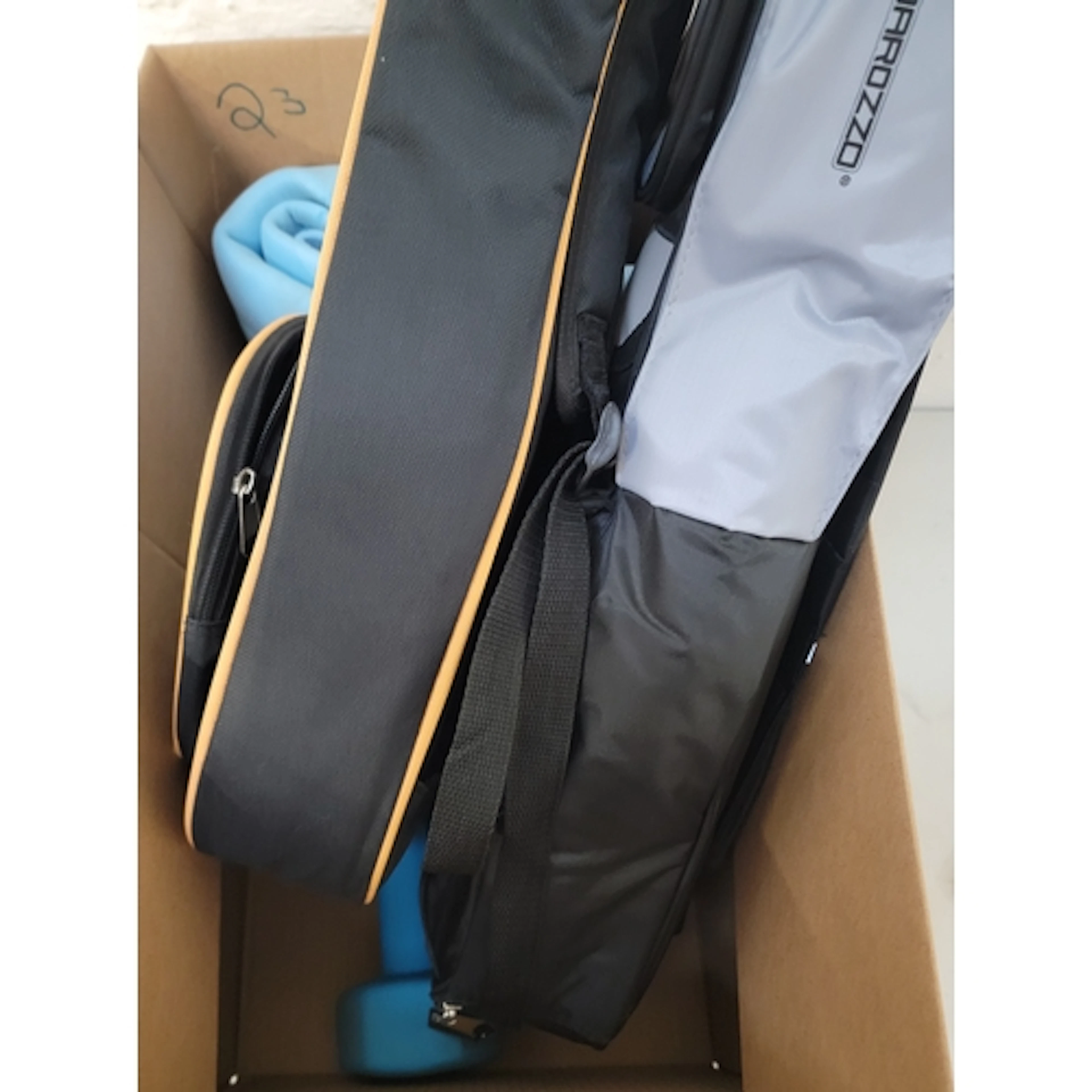 ONE BOX OF SPORTS AND LEISURE ITEMS including two ukeleles, ...