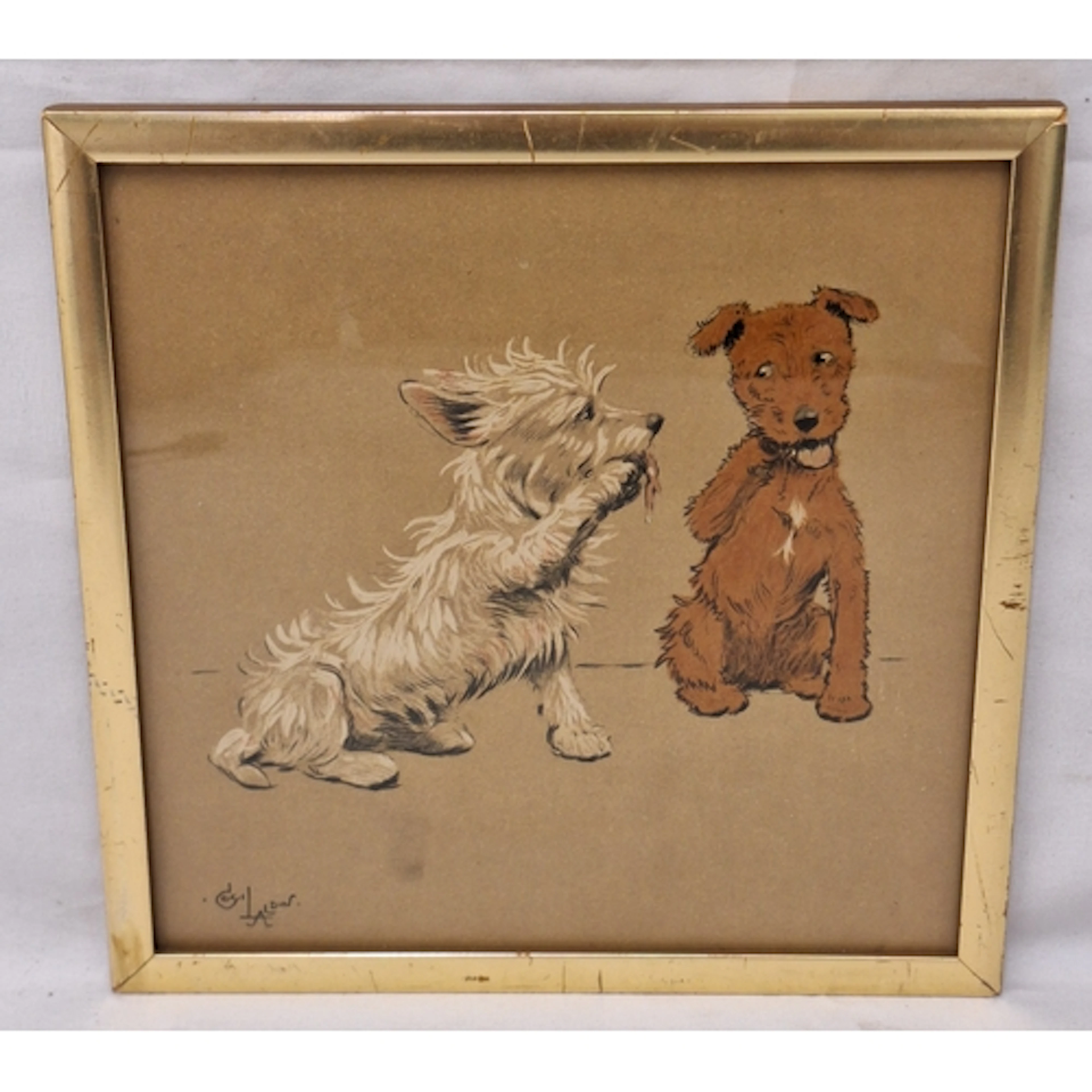 F/g Print 2 Dogs by Cecil Aldin approx. 27cm W x 27cm H (S13...
