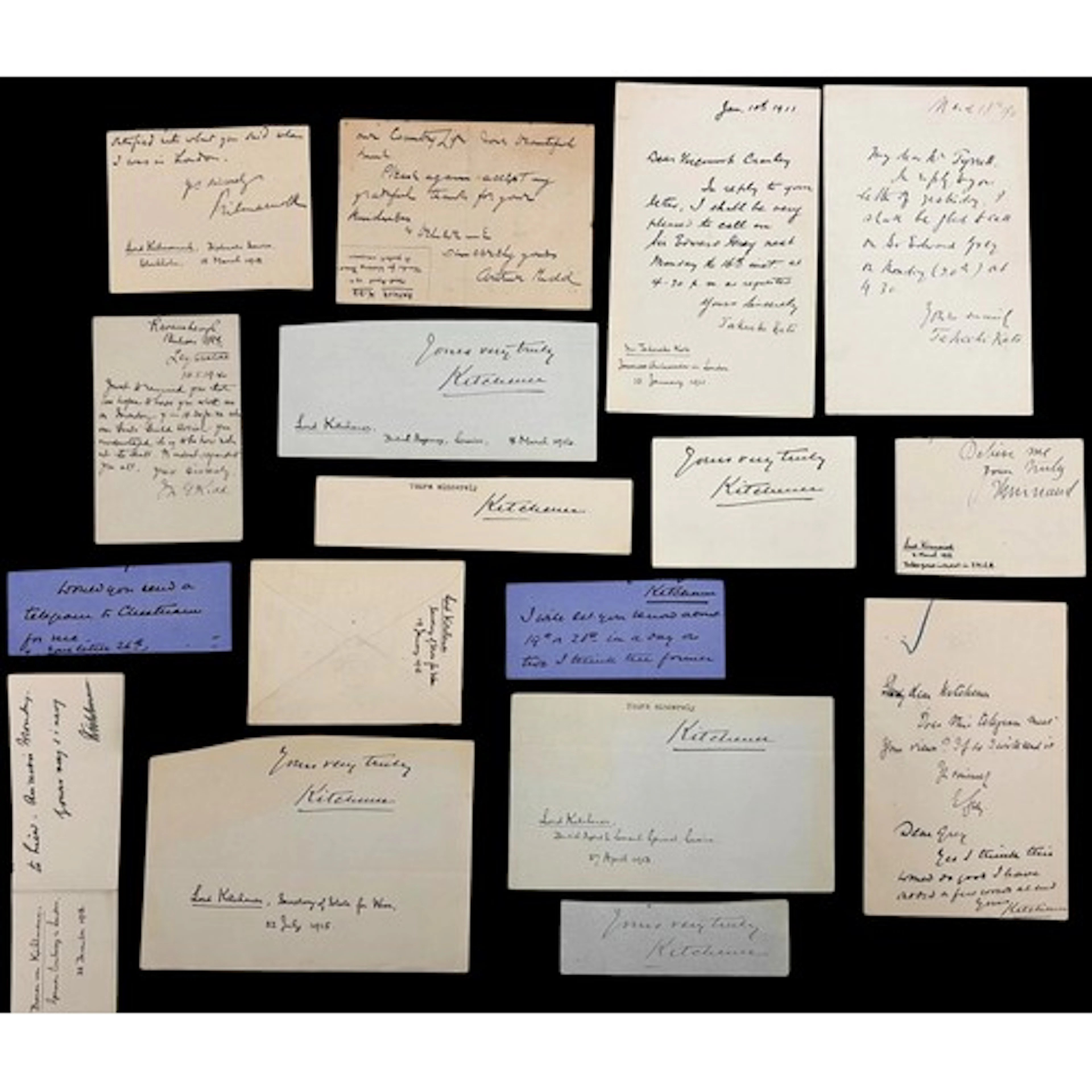 A collection of clipped ink autographs of prominent people, ...