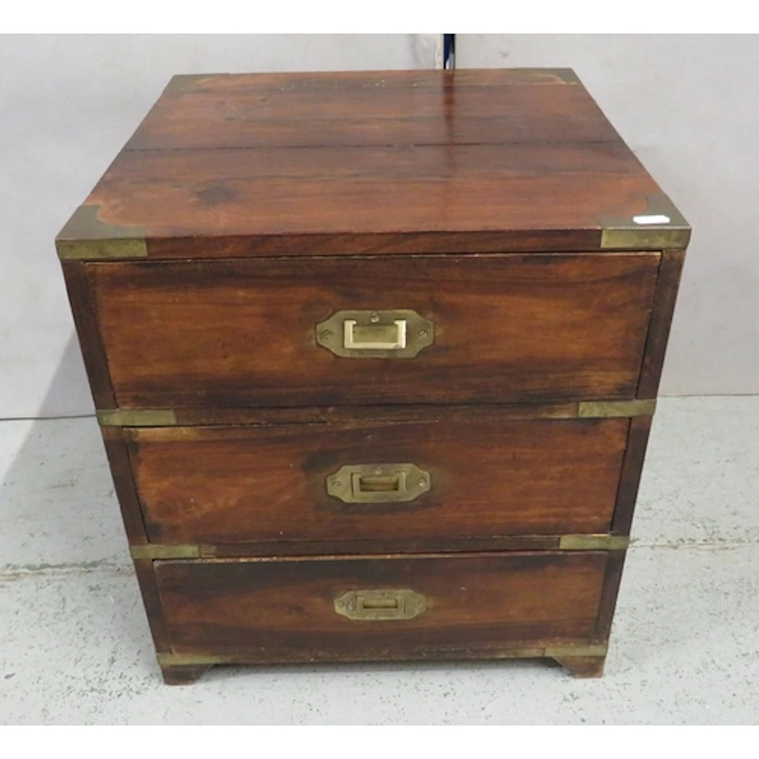 Mahogany 3 Drawer Military Campaign Style Bedside Cabinet, b...