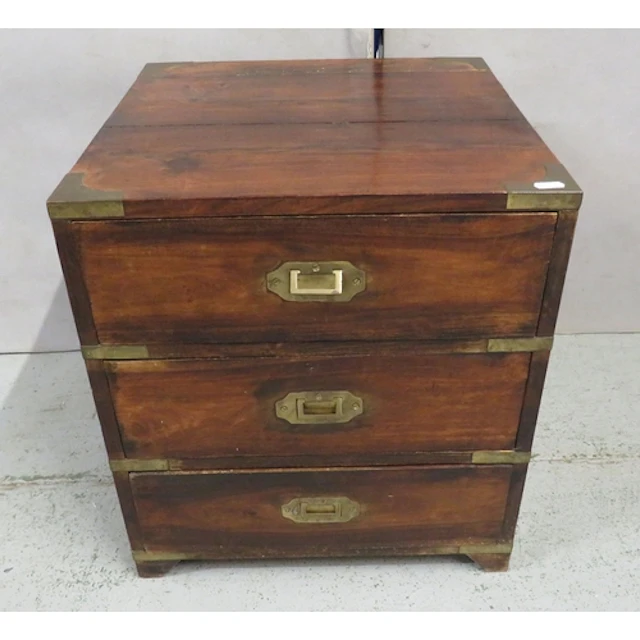 Mahogany 3 Drawer Military Campaign Style Bedside Cabinet, b...