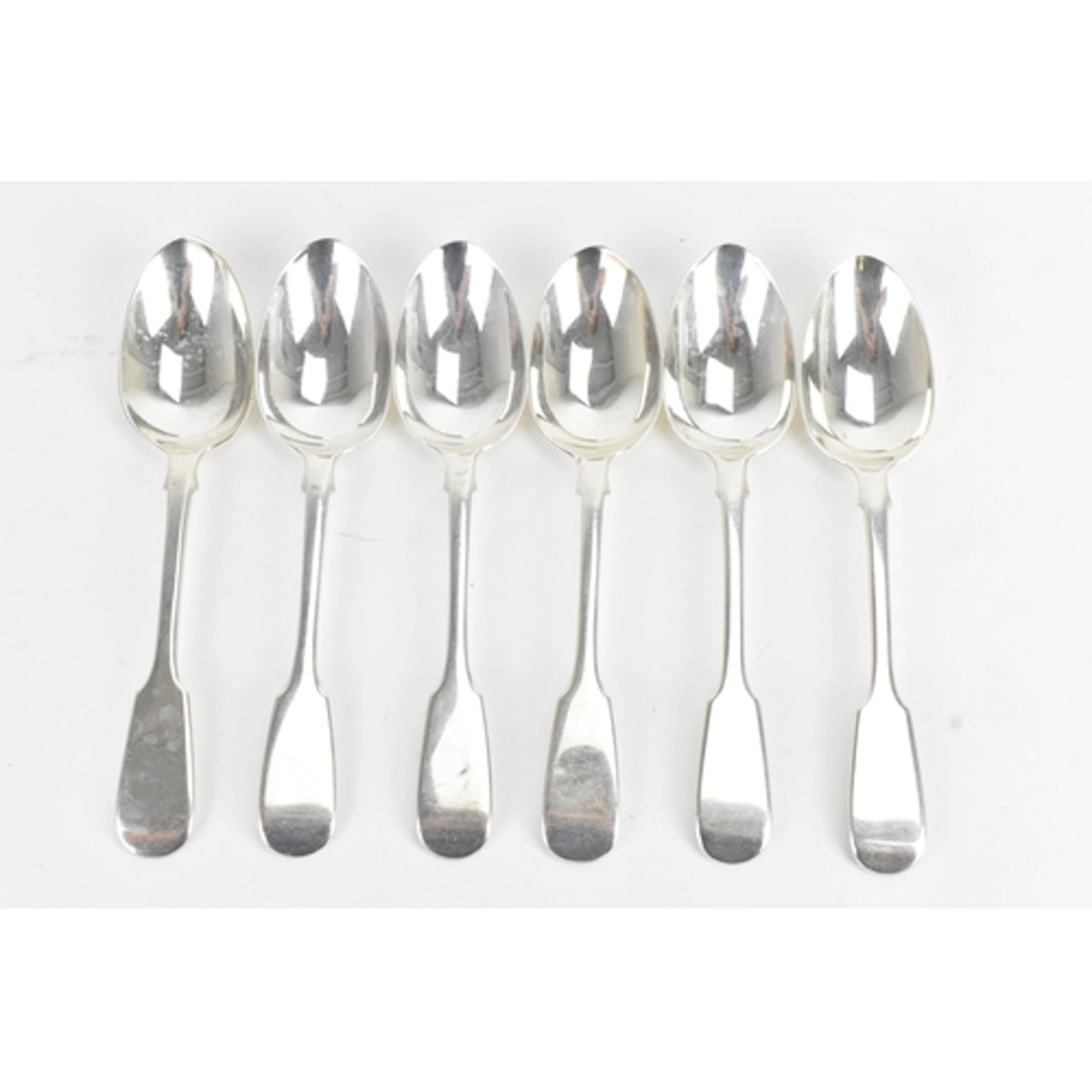A Victorian set of six silver fiddle pattern side spoons, by...