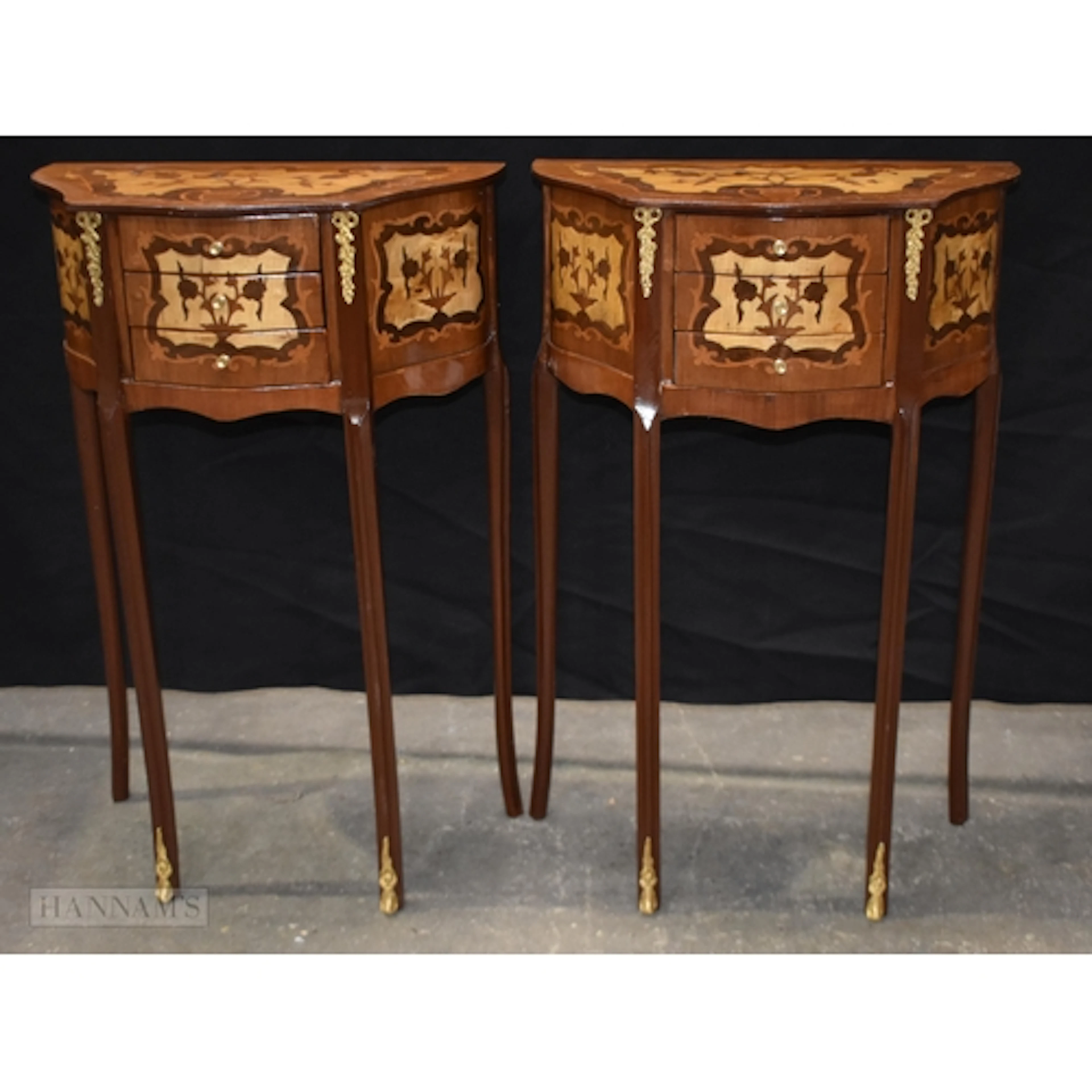 A pair of three draw baroque style cabinets 69 x 45cm
