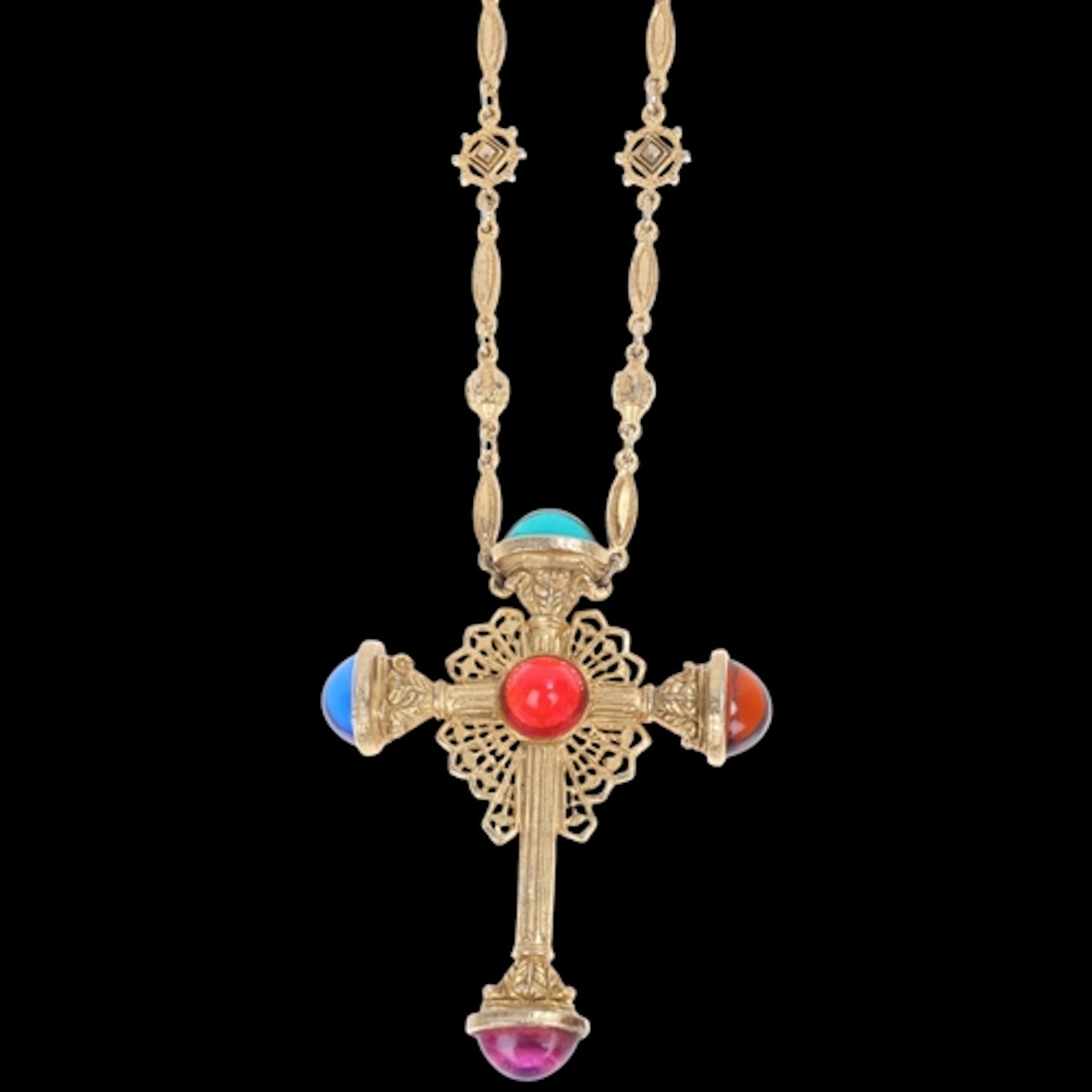 A large Vintage Renaissance style gilt-metal cross pendant n...