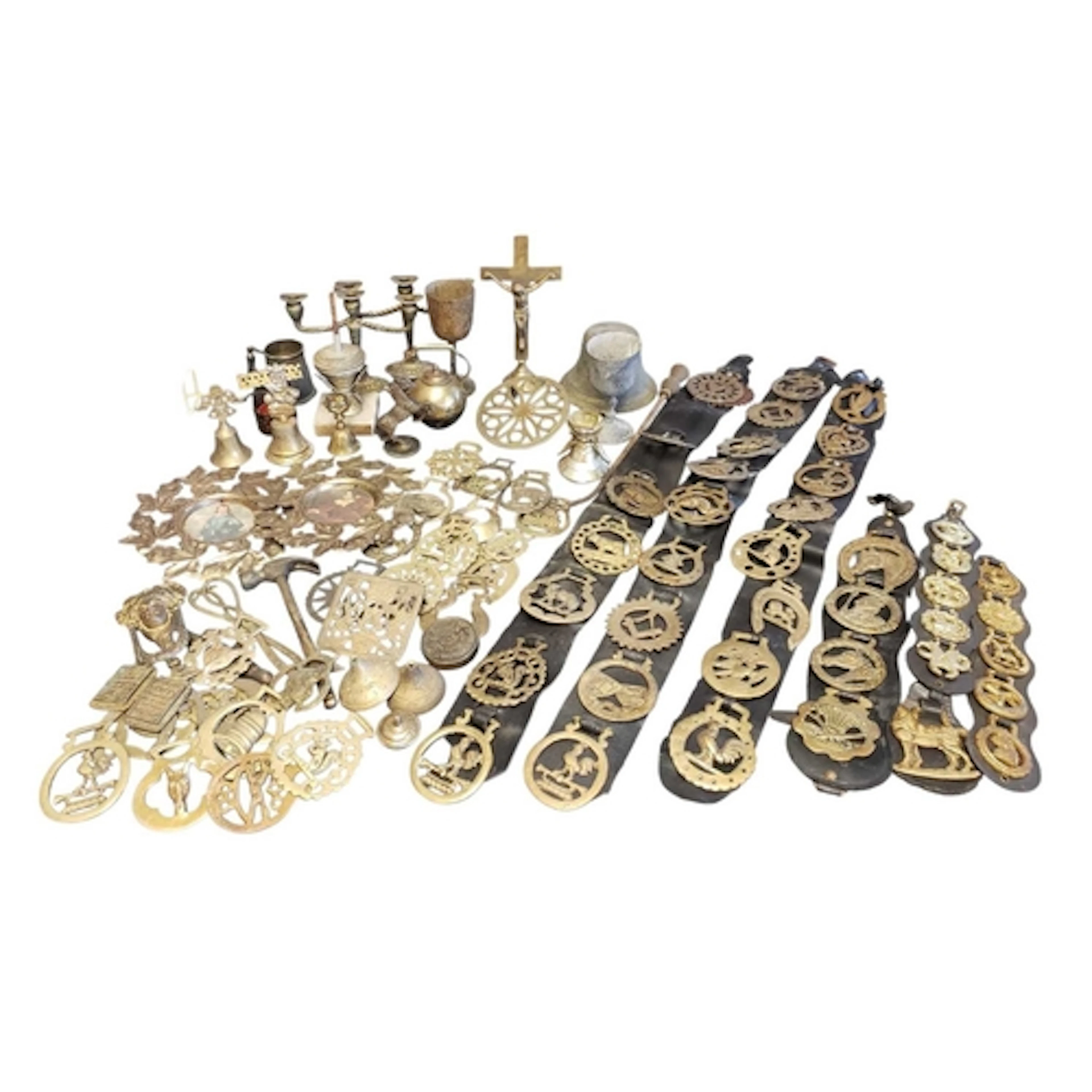 Collection of 20th century vintage brass horse medallions an...