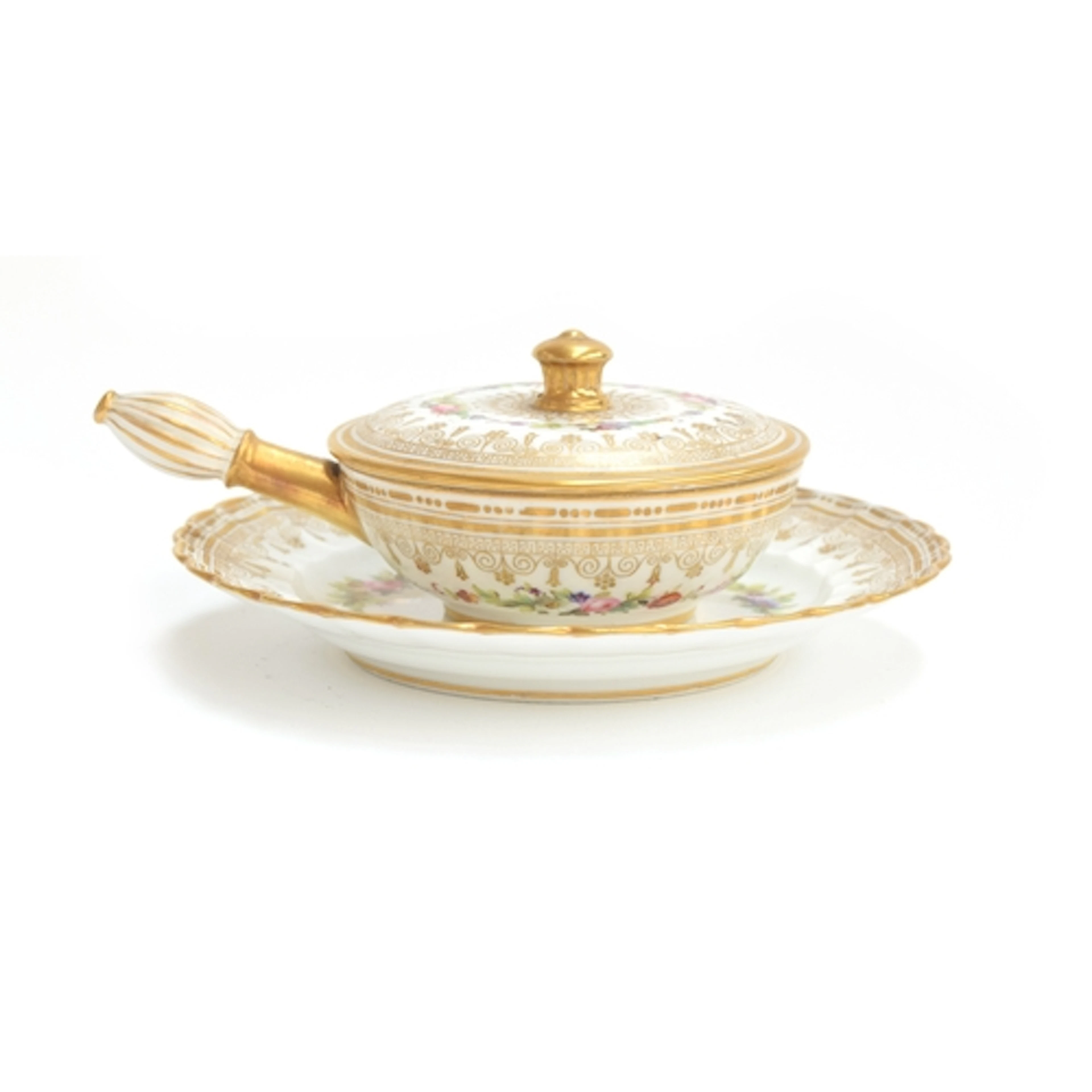 A mid 19th century Sevres porcelain lidded dish with handle ...