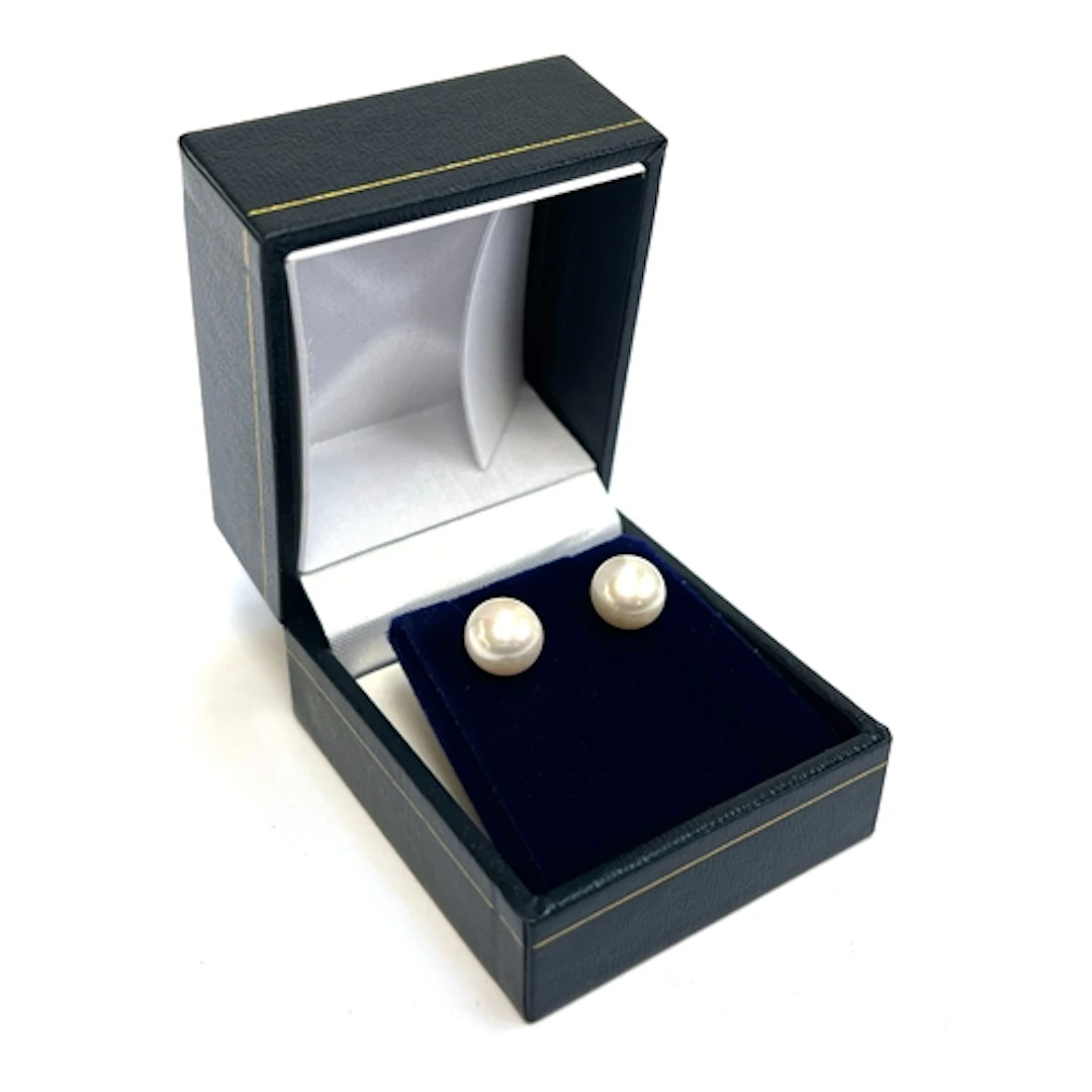Pair of 9ct yellow gold white cultured pearl studs.