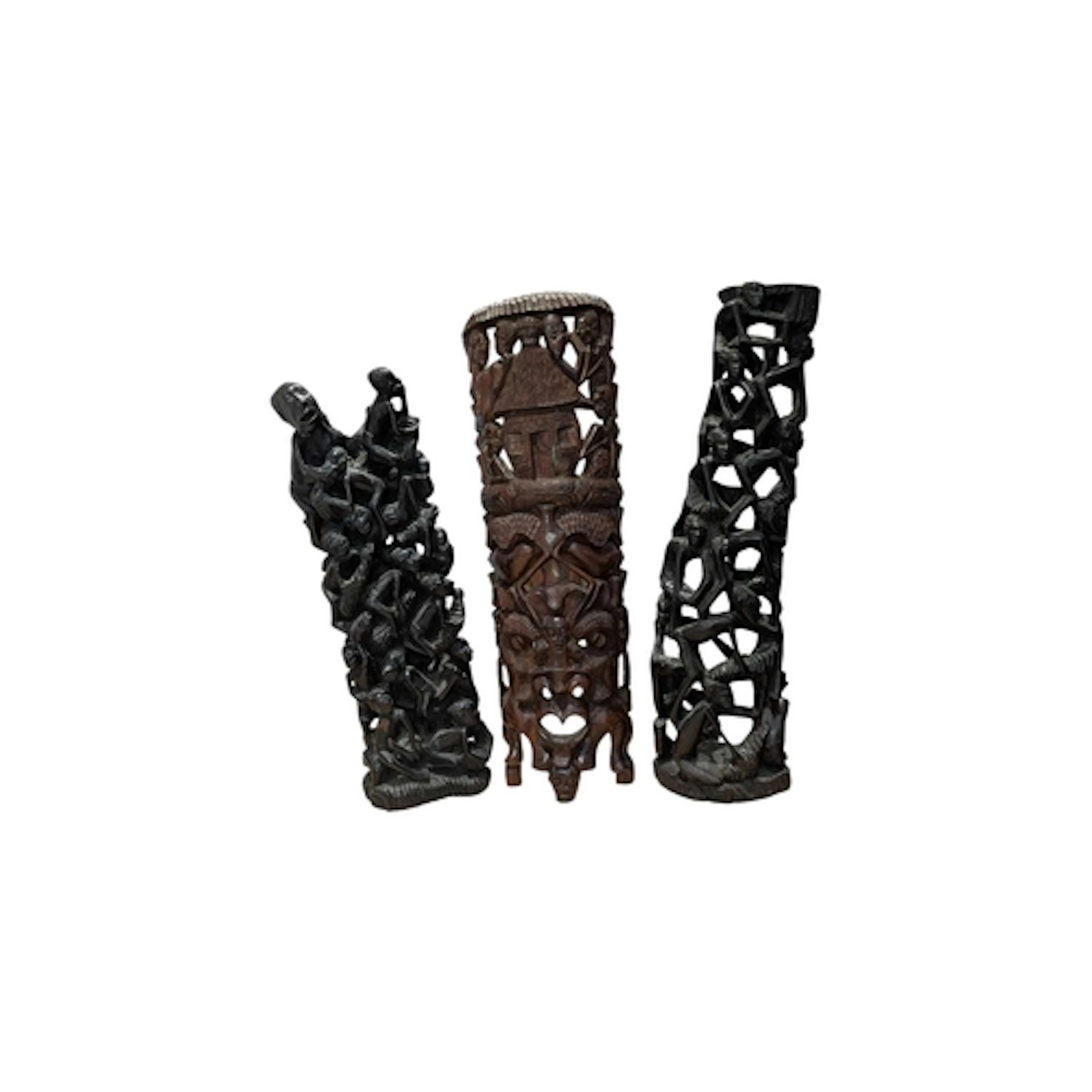 Three 20th century African Tribal Art Makonde Ujamaa Tree of...