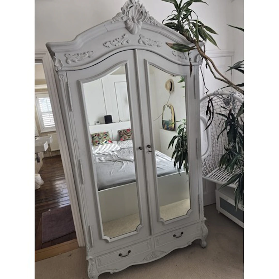 Grey Painted Wooden Armoire, painted gold inside (currently ...