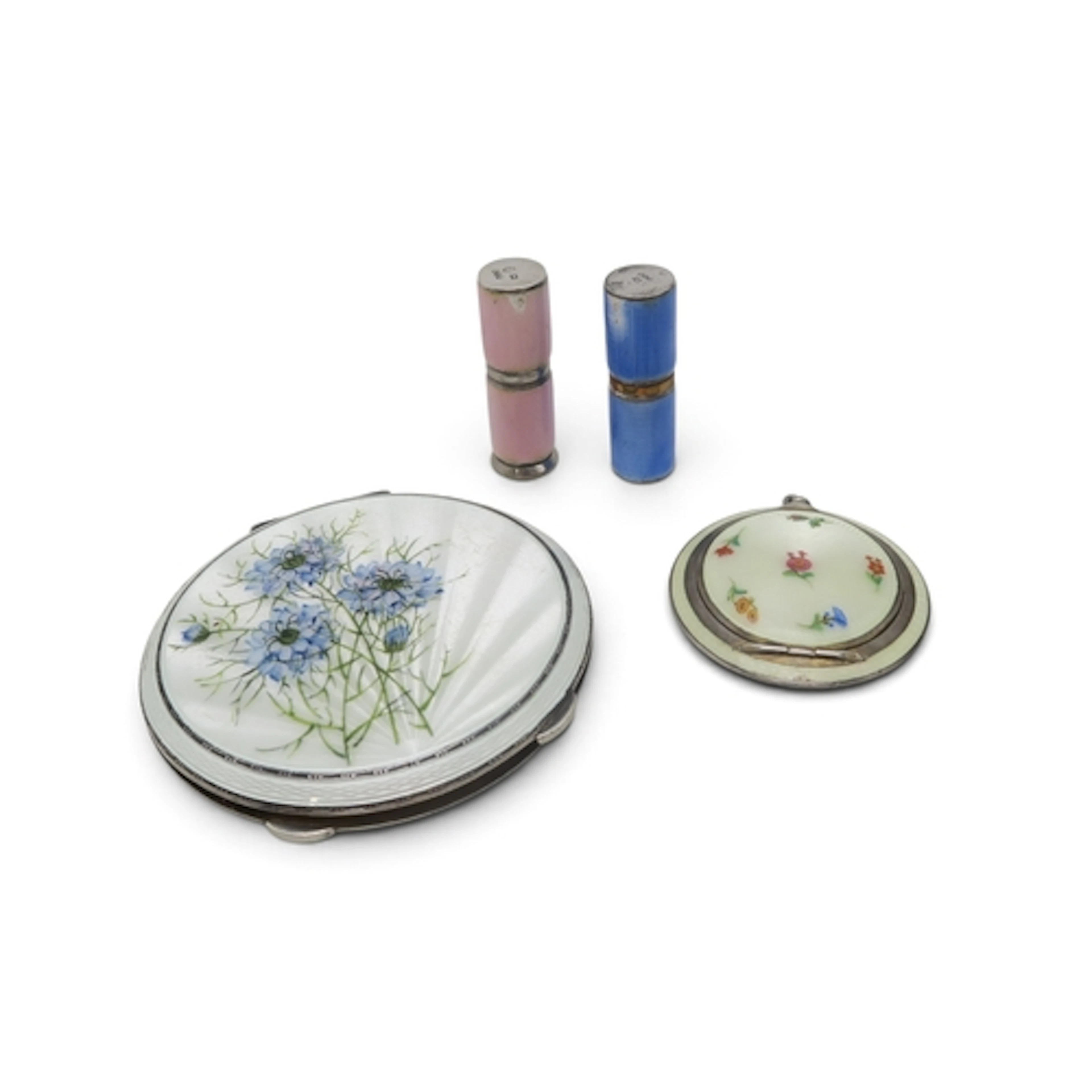 A COLLECTION OF ENAMELLED SILVER including a guilloche ename...