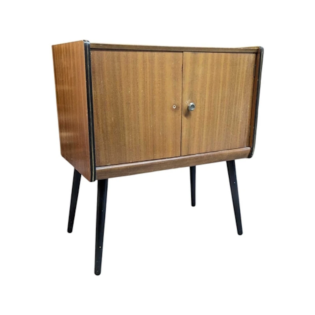 A mid 20th century circa 1950s 1960s teak record vinyl cabin...