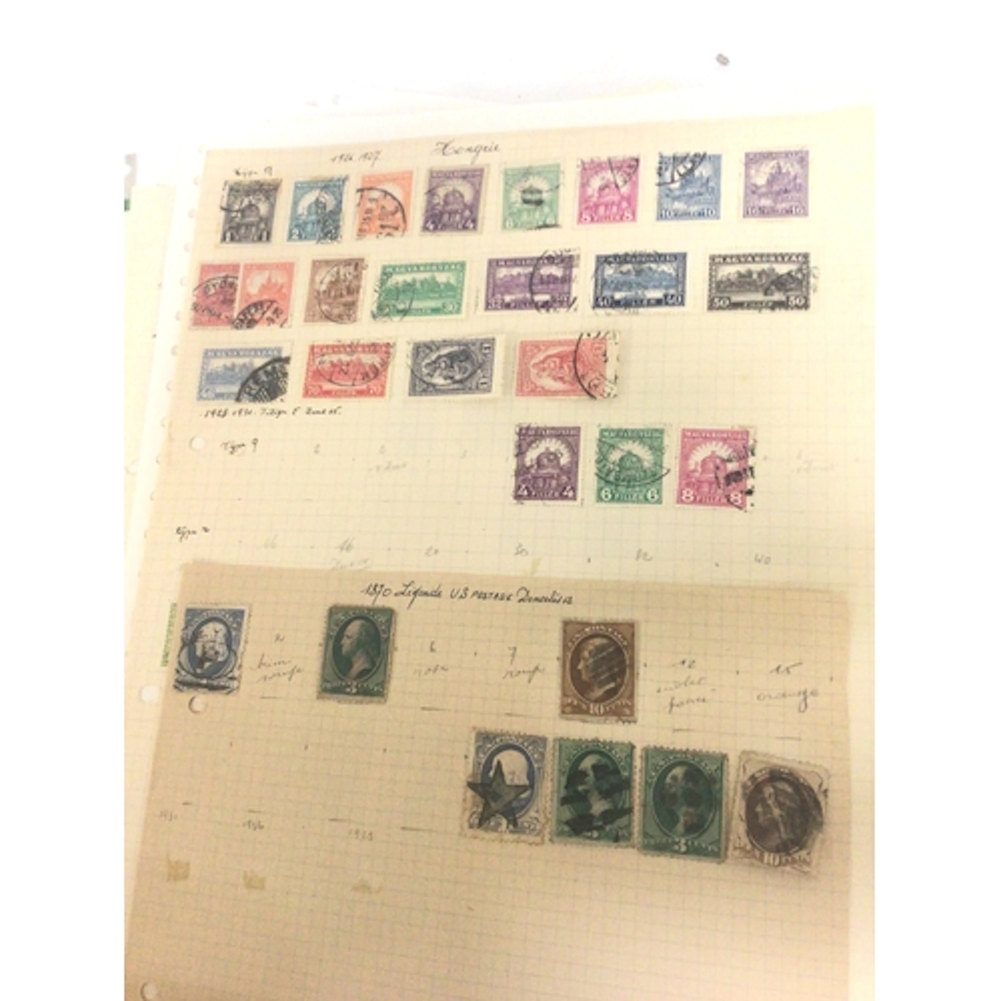 A collection of stamps mounted on sheets with written ...