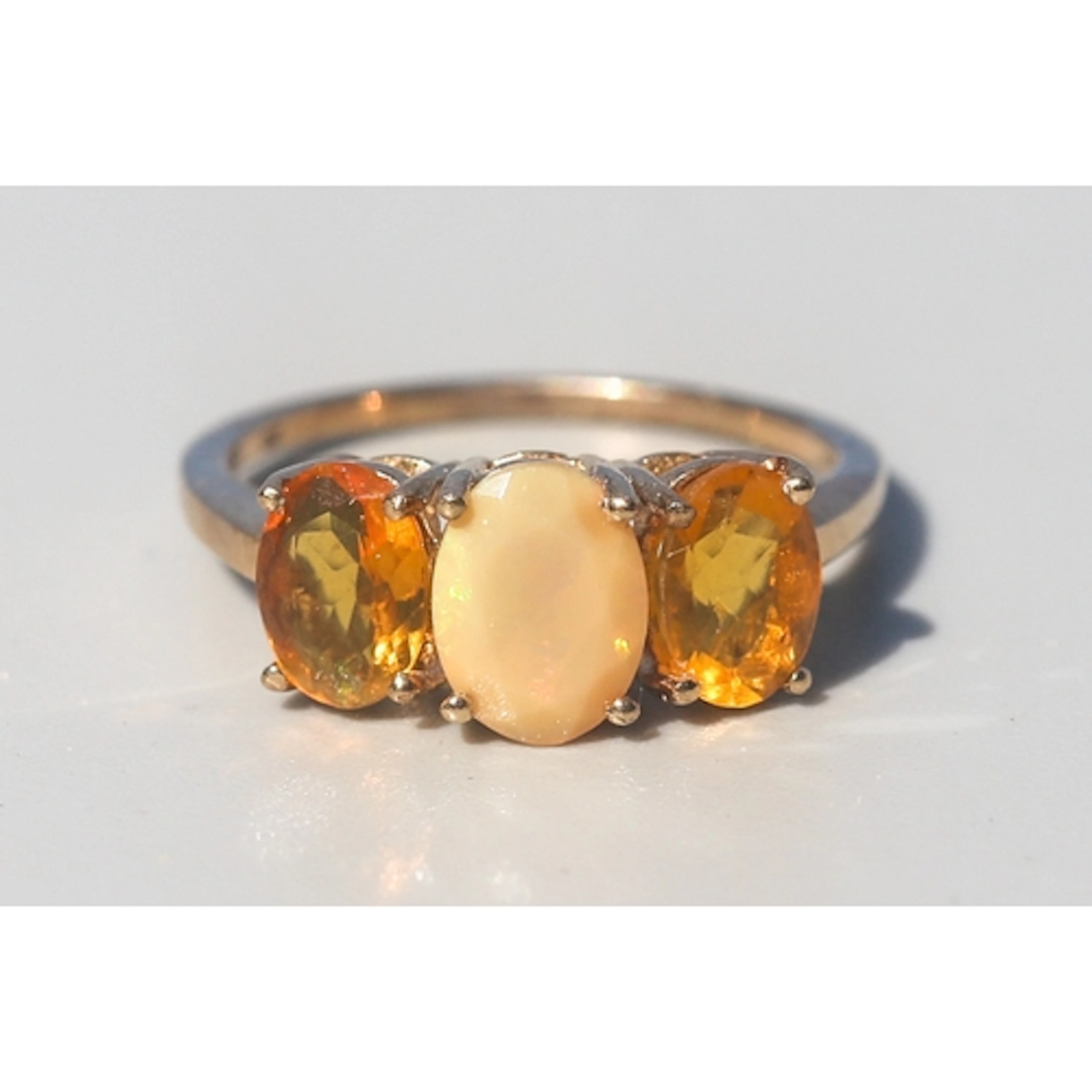 Opal and Ethiopian Opal Set Three Stone Ring, Mounted in 9 C...