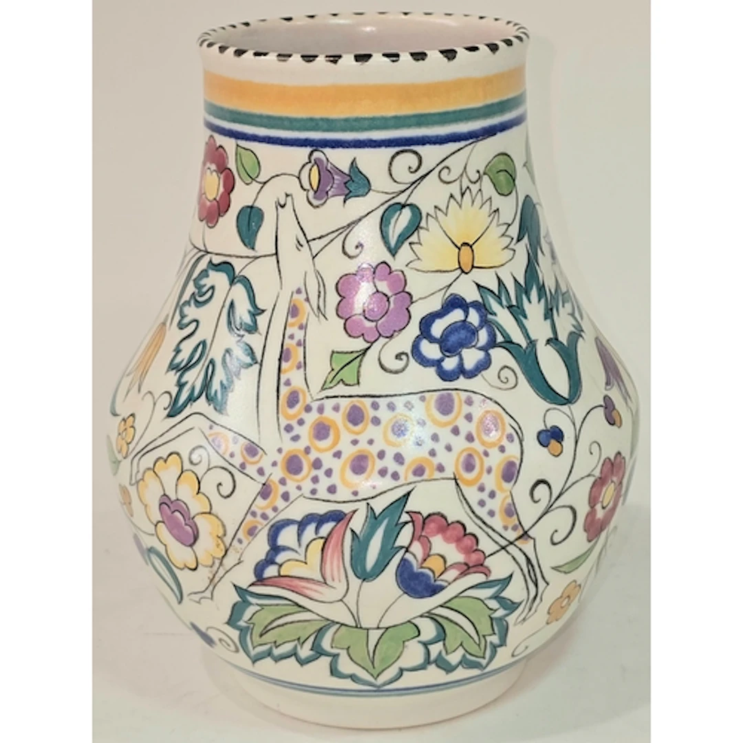 Poole Pottery shape 443 SK pattern (Persian Deer) vase 7" hi...