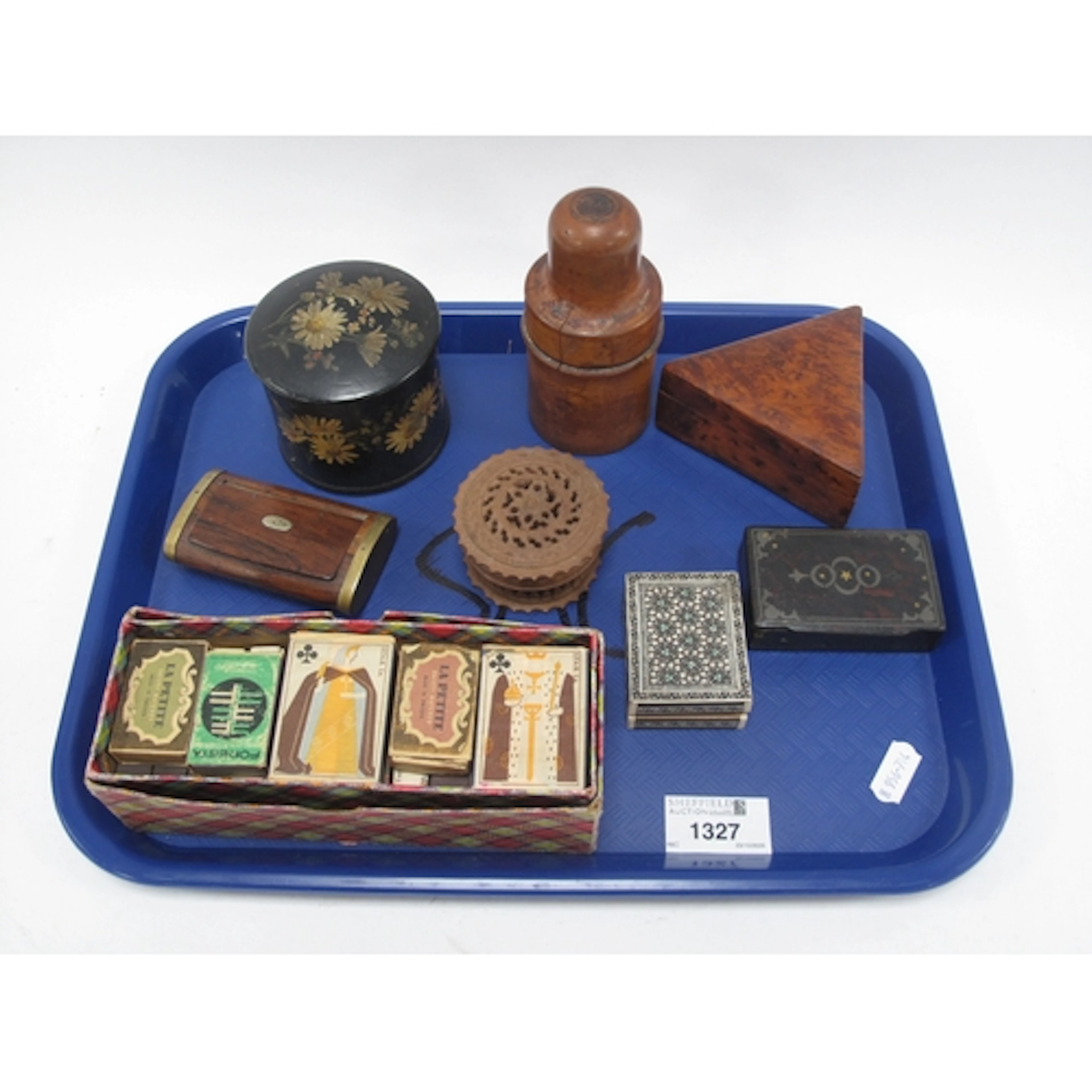 Treen Cylindrical Bottle Holder 11.5cm high, snuff boxes, bu...