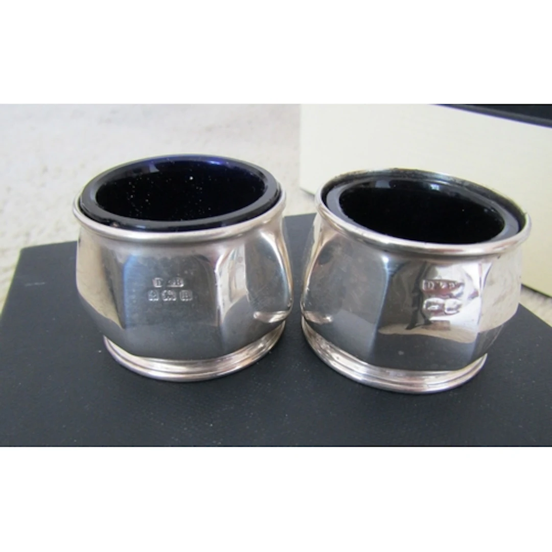 Pair of Silver Table Salts Bristol Blue Liners