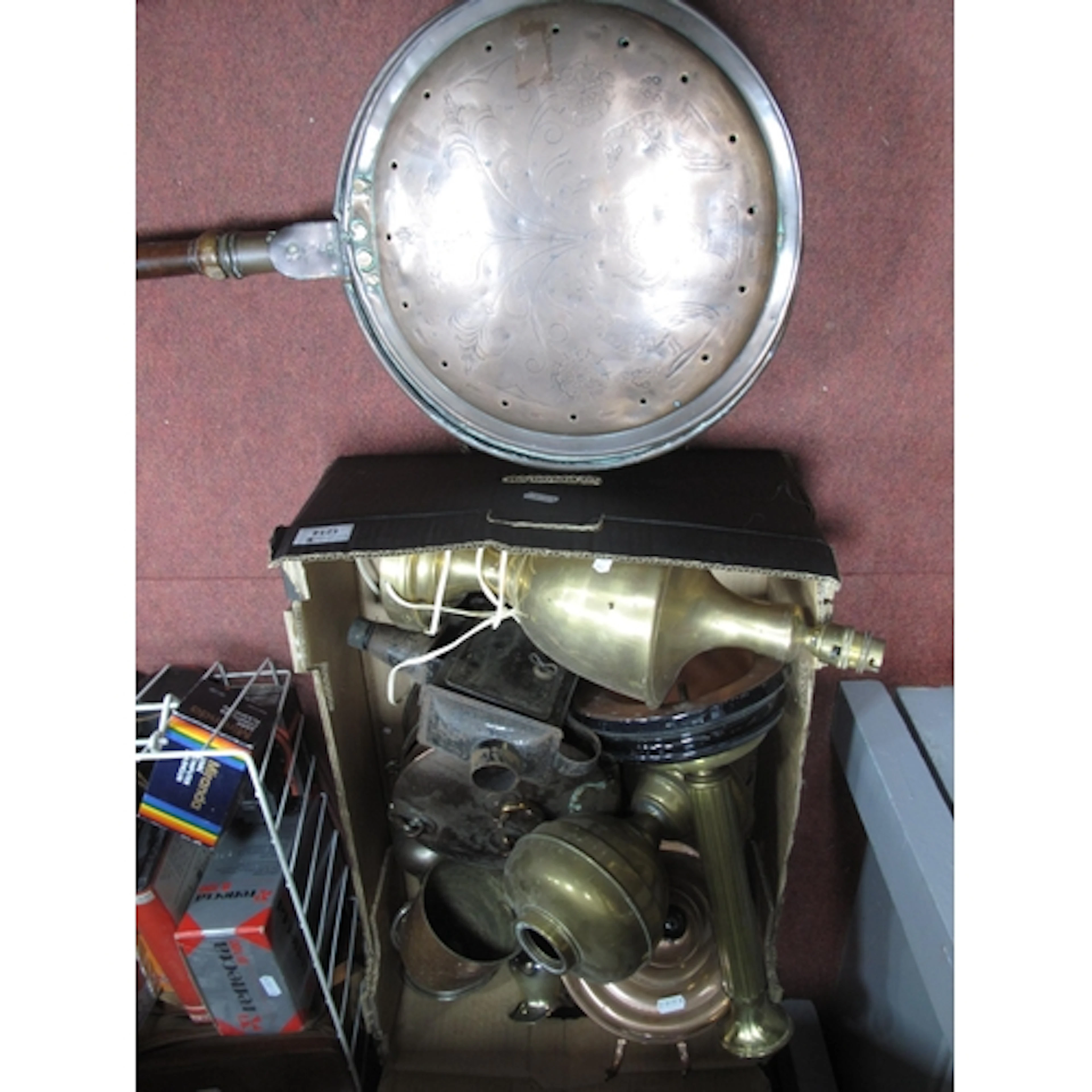 Metalware, including a copper water urn, copper vessel with ...