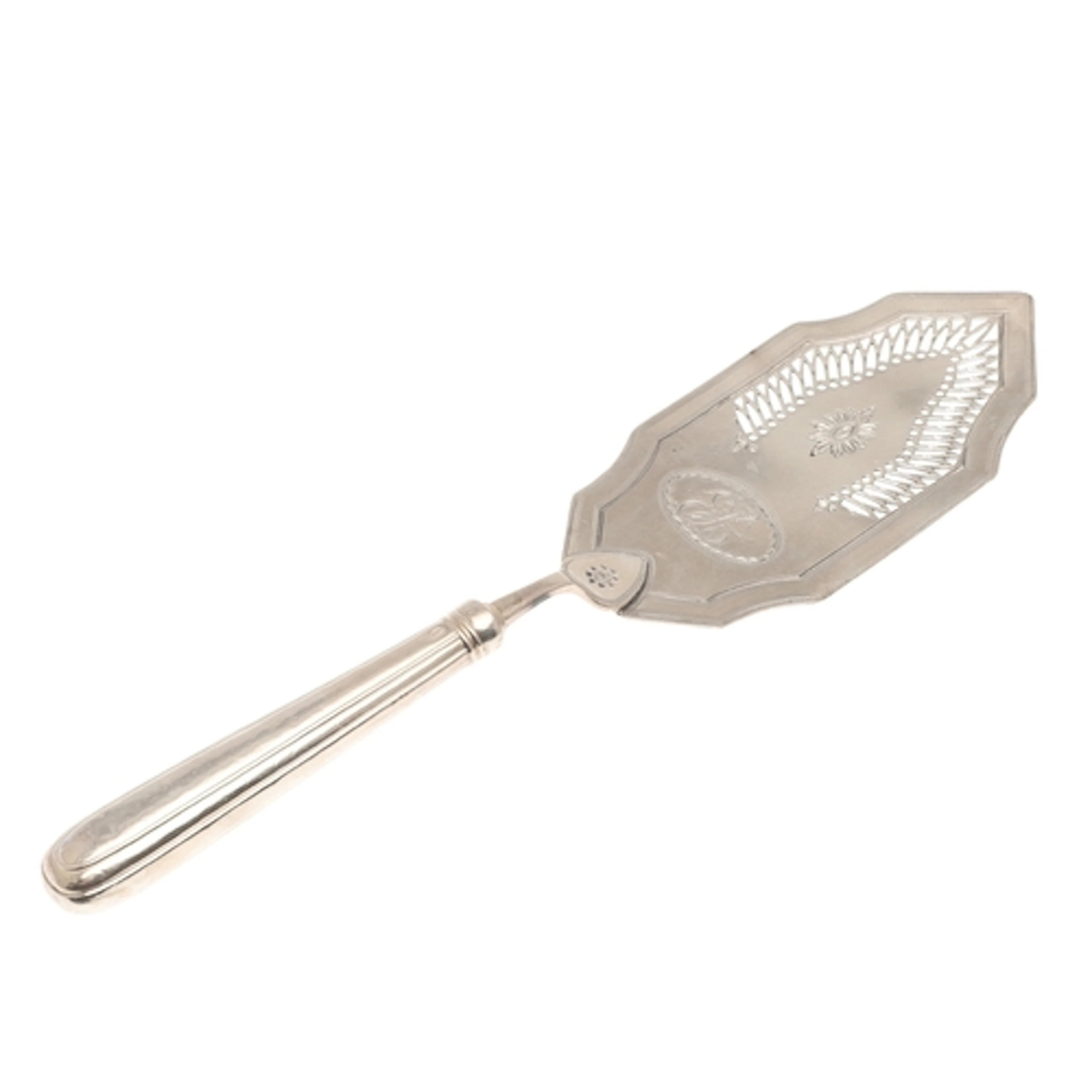 A GEORGE III SILVER FISH SLICE. With filled silver handle, t...