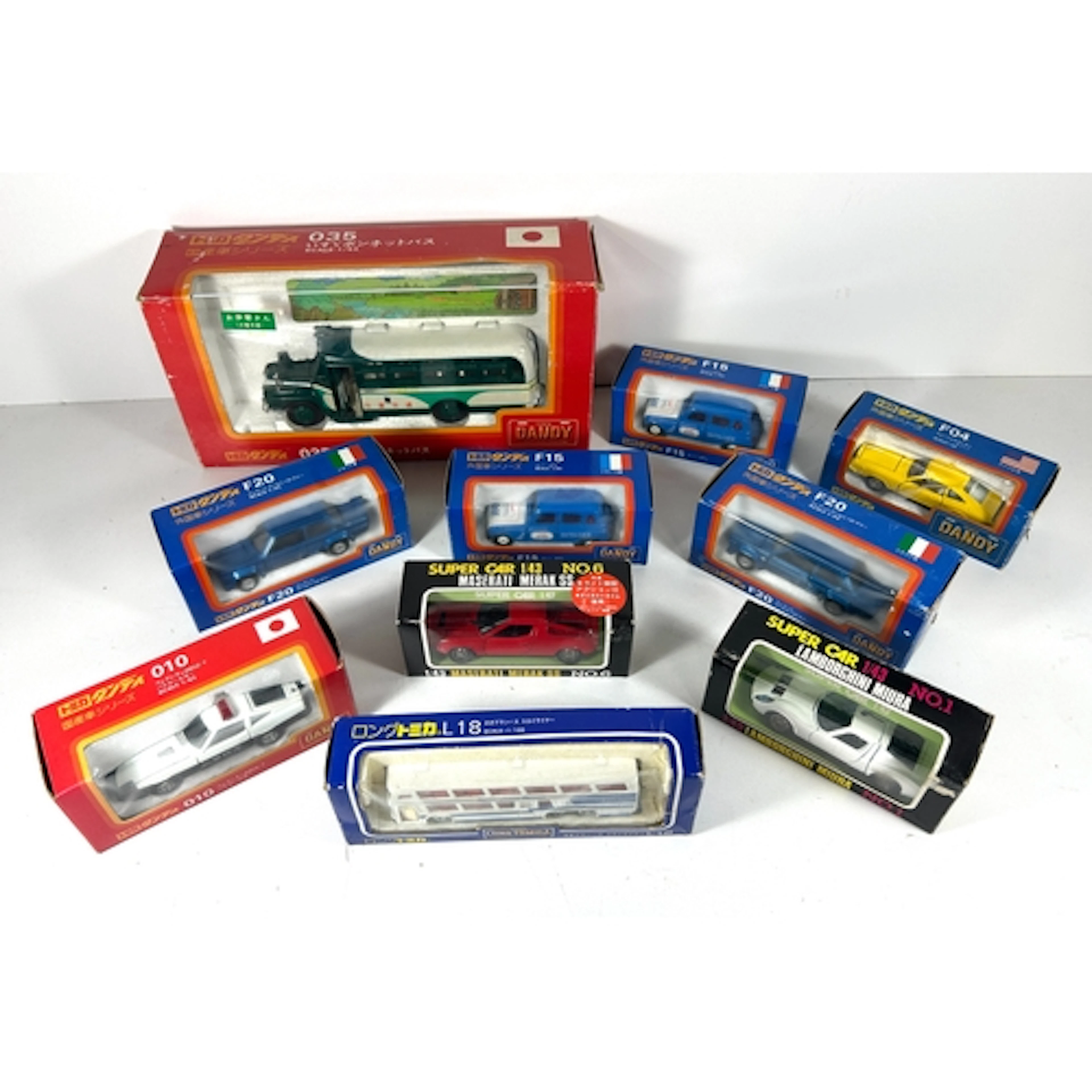 13 Tomica Dandy etc Japanese Vehicles. Isuzu bonneted bus, M...