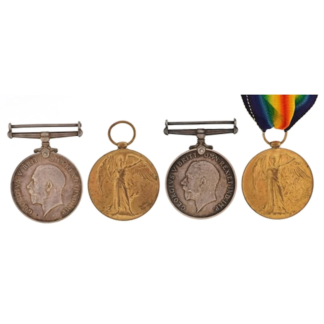 Two pairs of British military World War I medal pairs awarde...