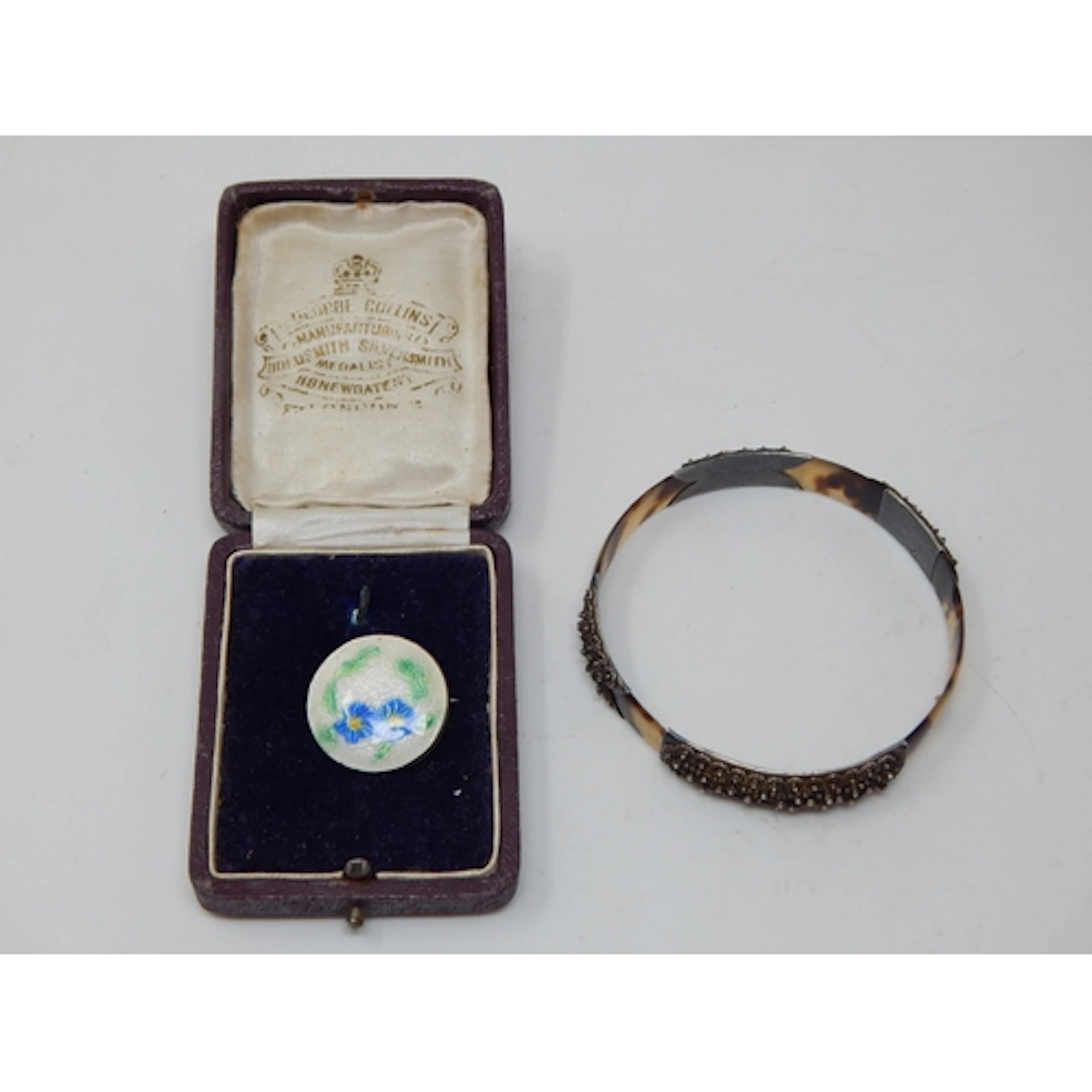 Silver & Guilloche Enamel Brooch together with a Silver & To...