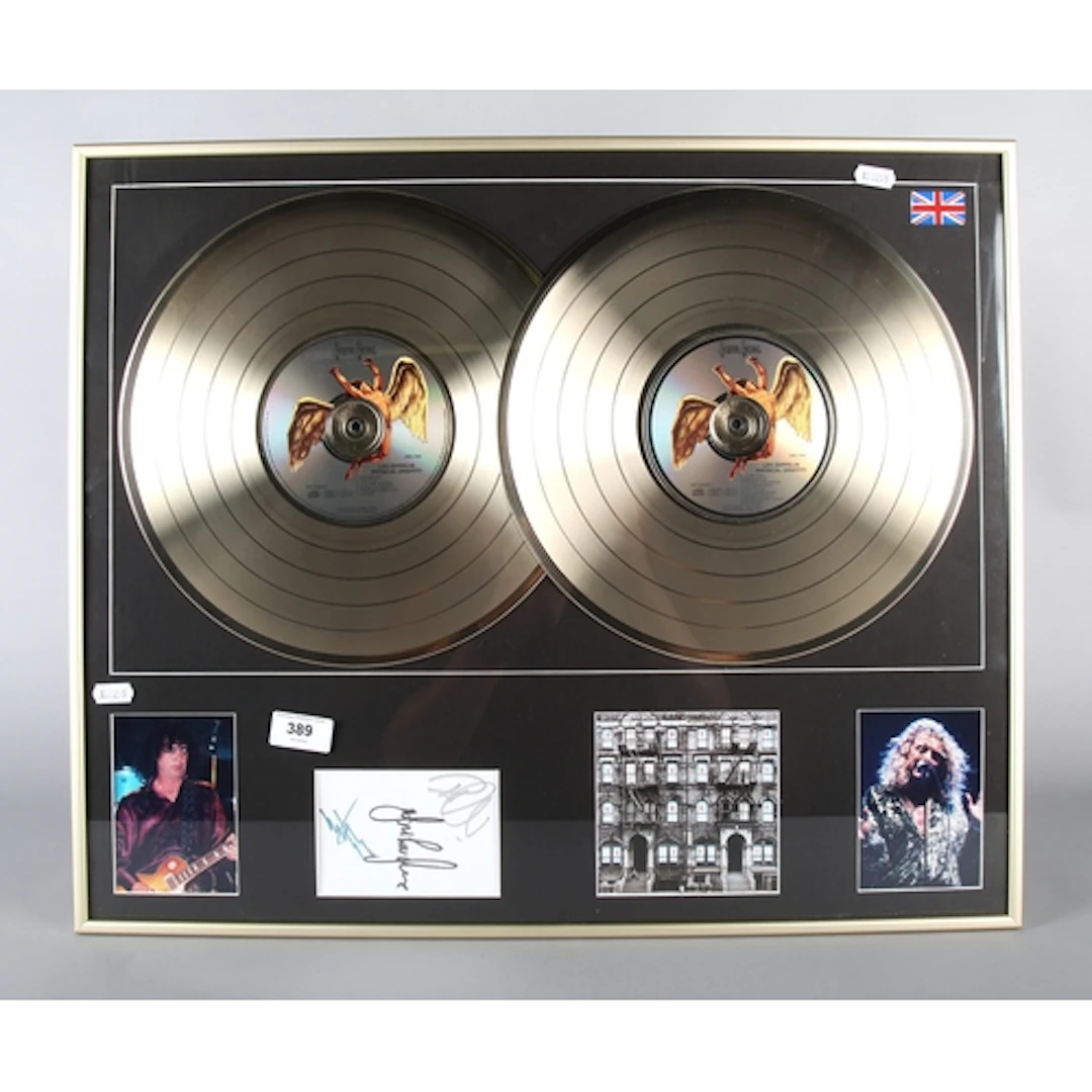 Framed Led Zeppelin Memorabilia comprising of a signed autog...