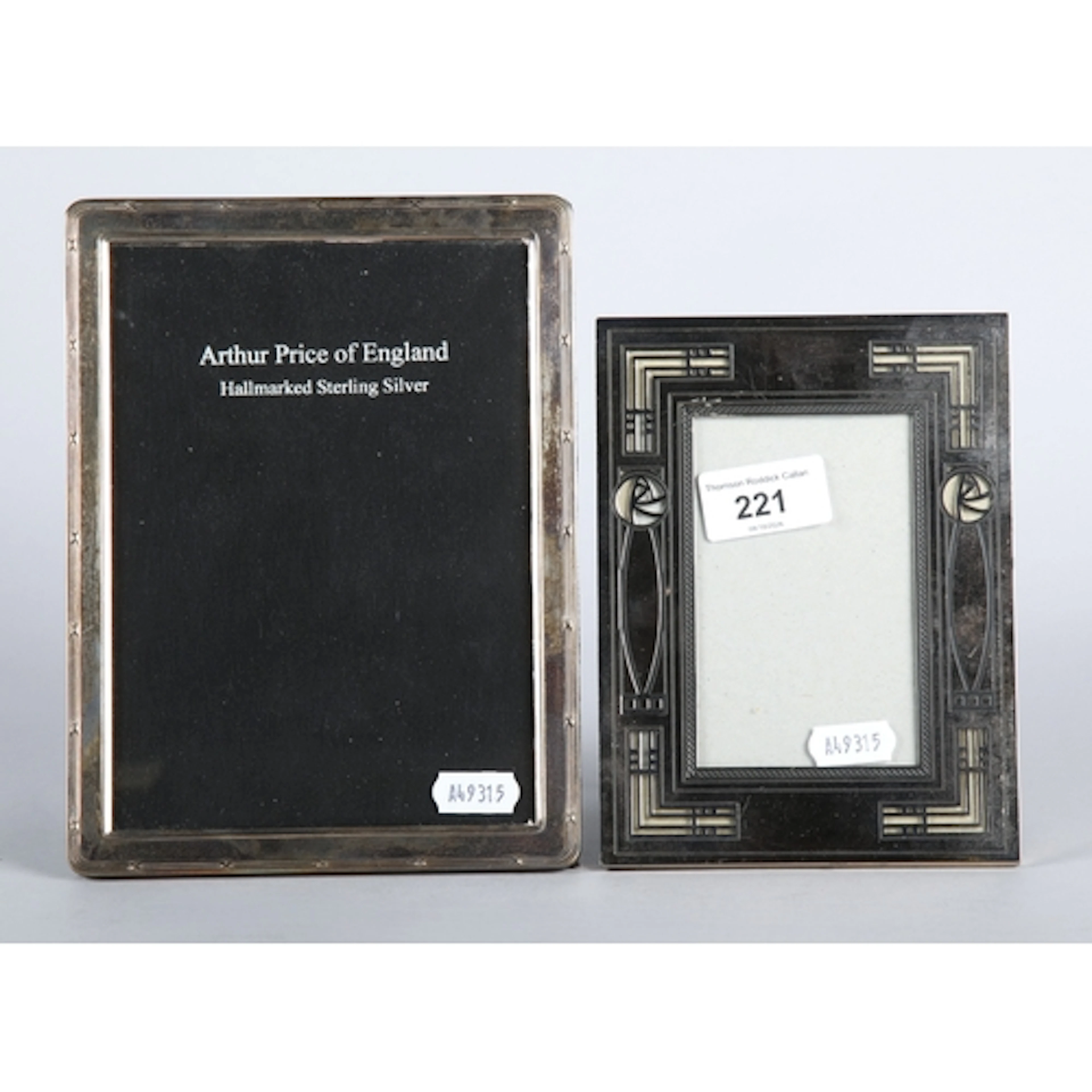 Silver rectangular photo frame and another in the MacKintosh...