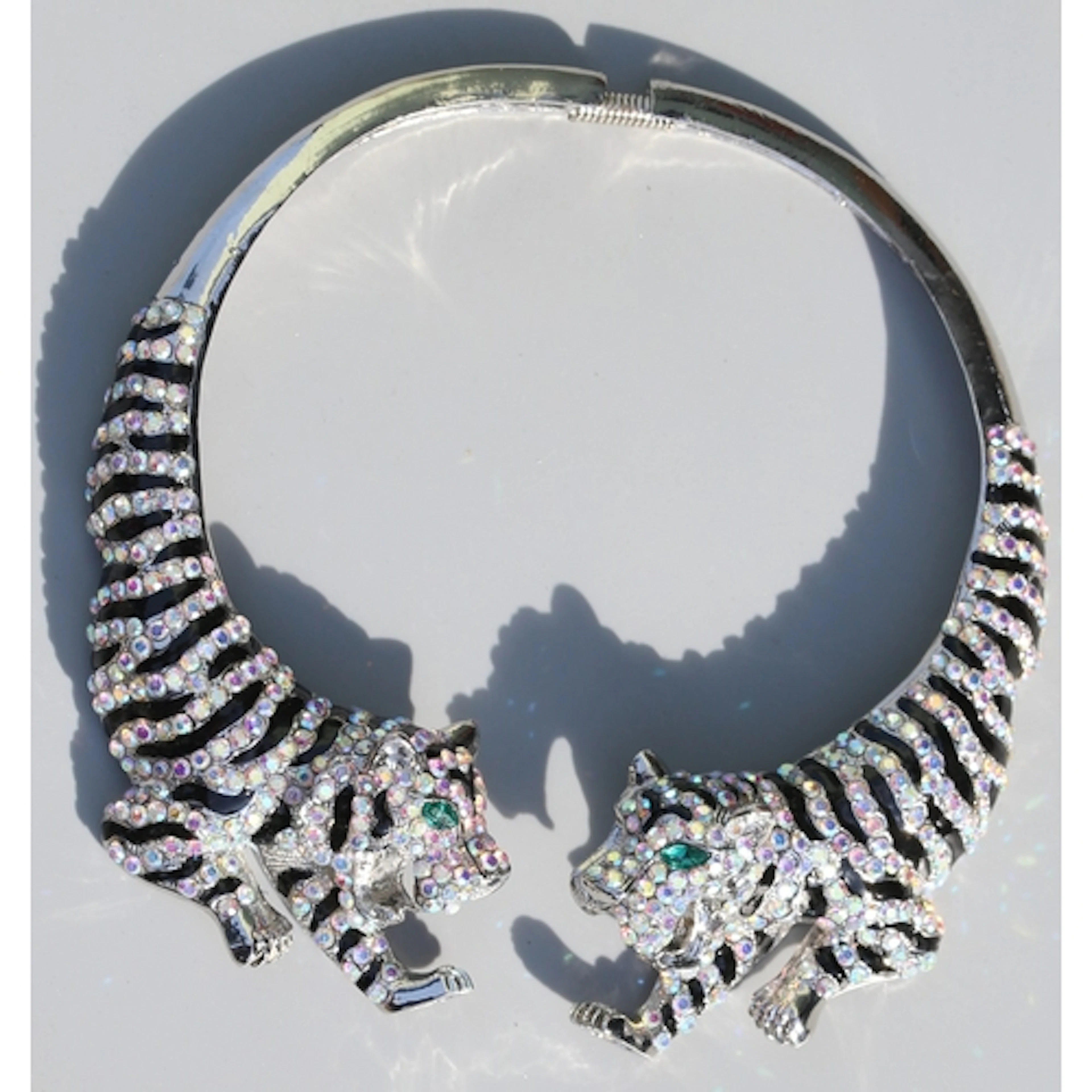 Multi - Colour Rhinestone Cluster Set Twin Tiger Statement C...