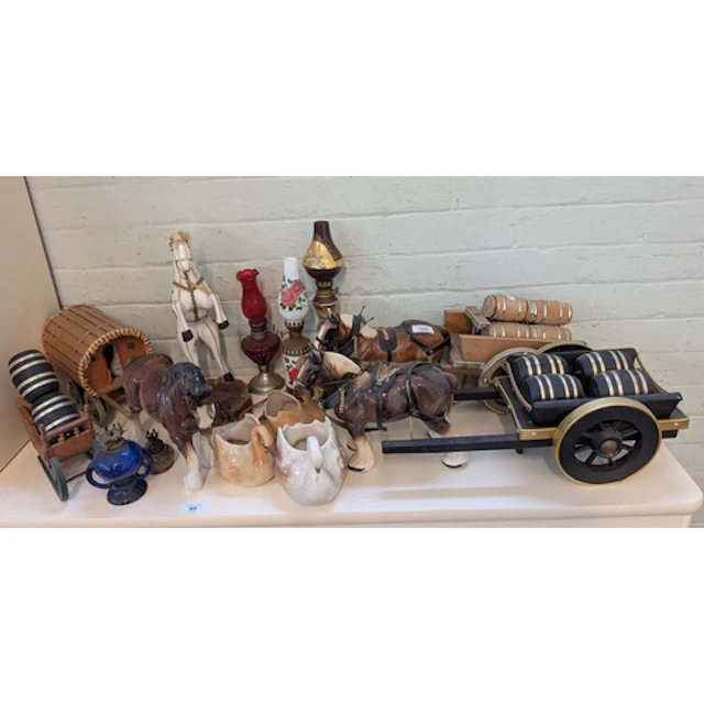 Collectables to include three various horse and cart ornamen...