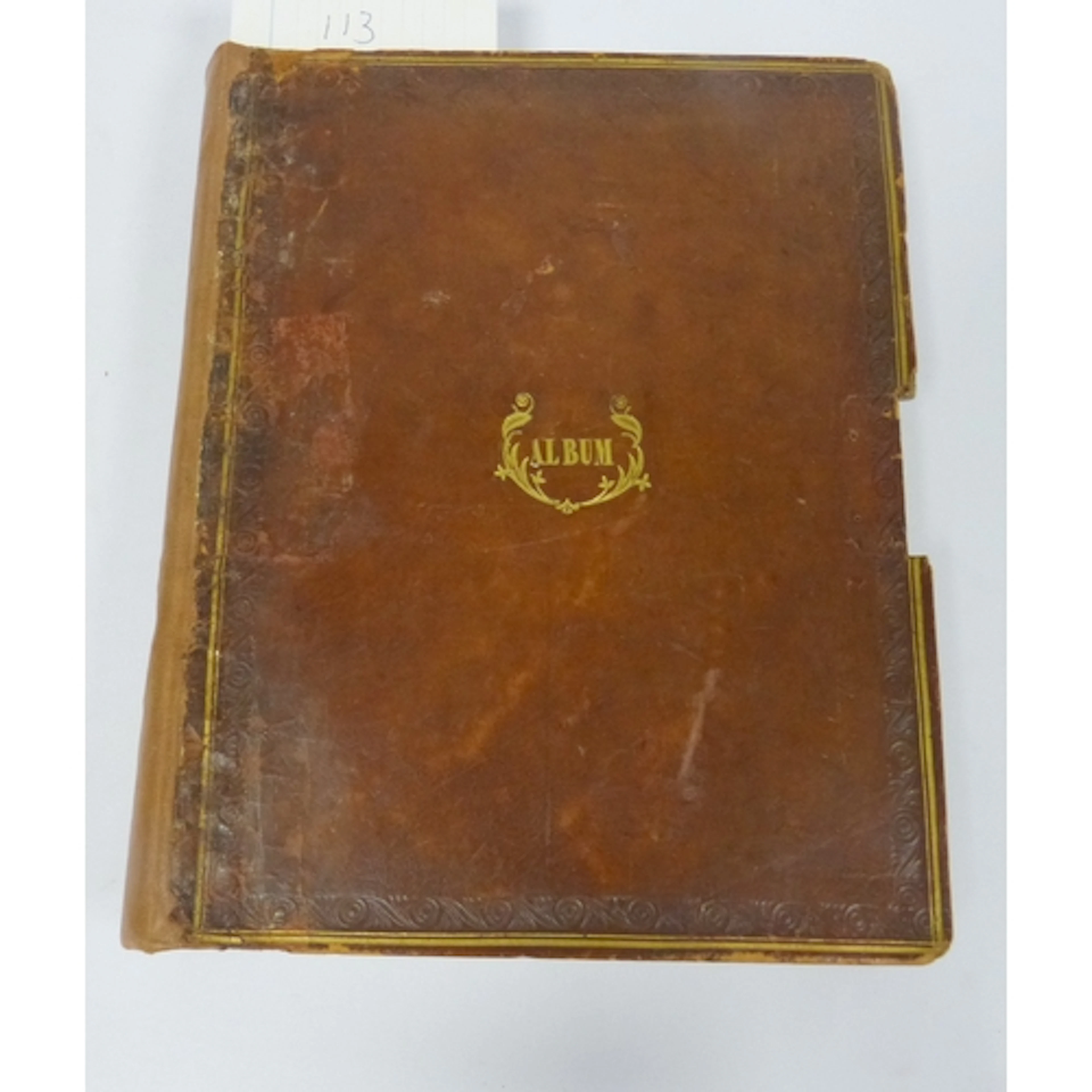 "Album". Quarto album in rebacked & worn calf gilt. Own...