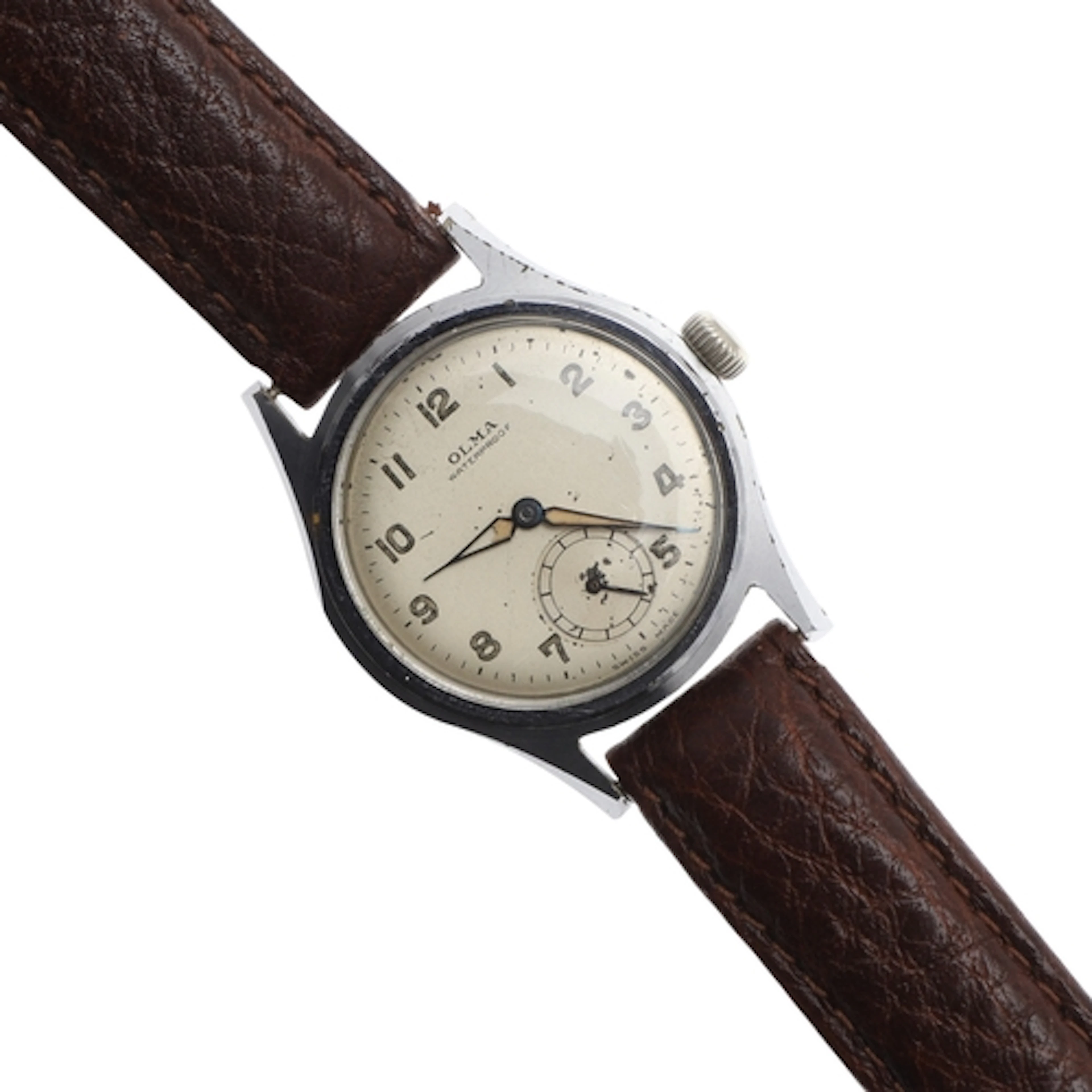 A 1940'S OLMA MILITARY STYLE WRISTWATCH. A wristwatch with a...