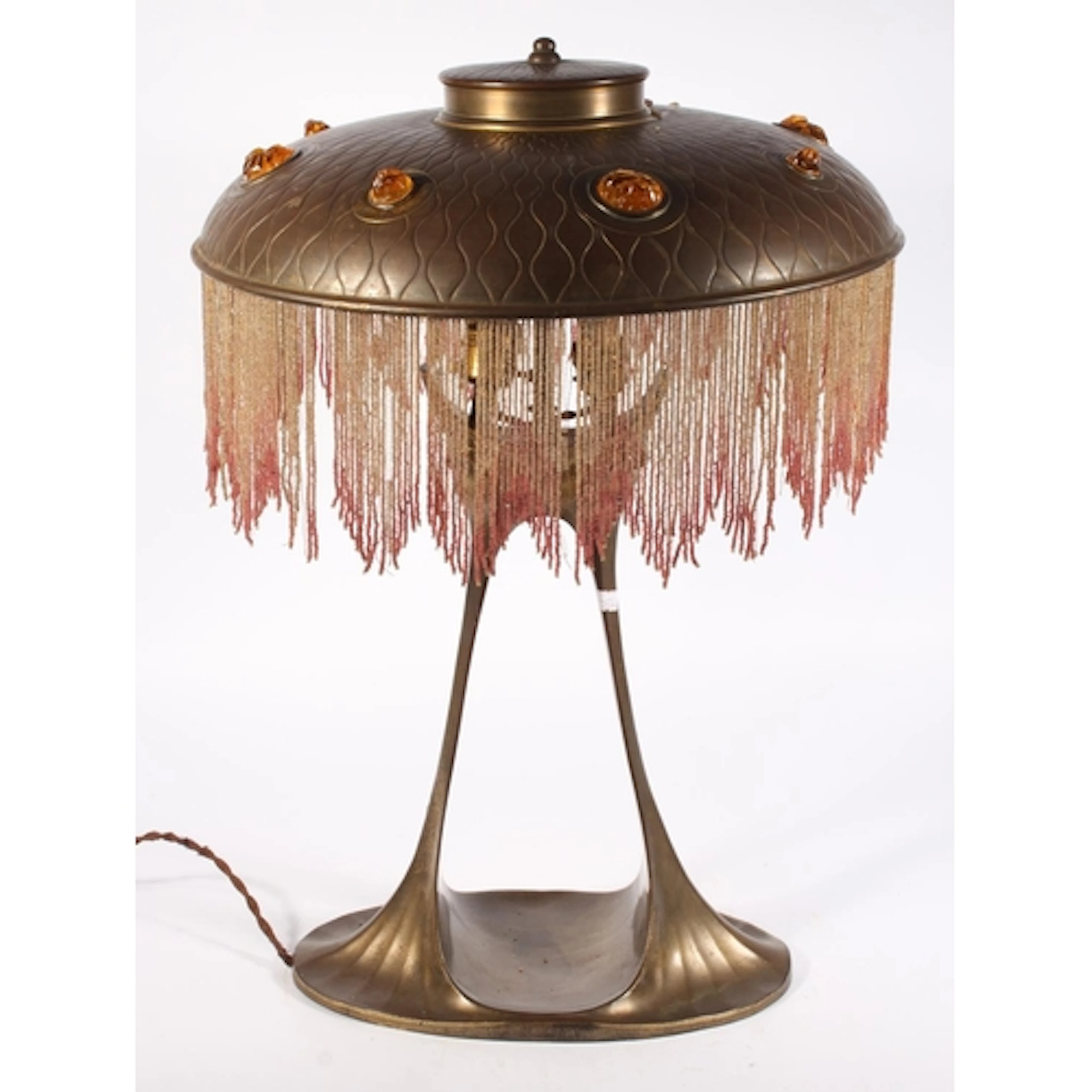 German Jugendstil Art Nouveau table lamp, the base column in...