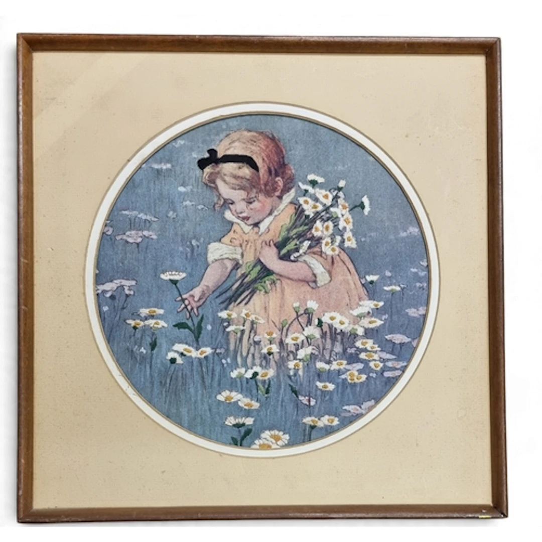 A 20th Century Tapestry of a young girl picking daisies. D 3...