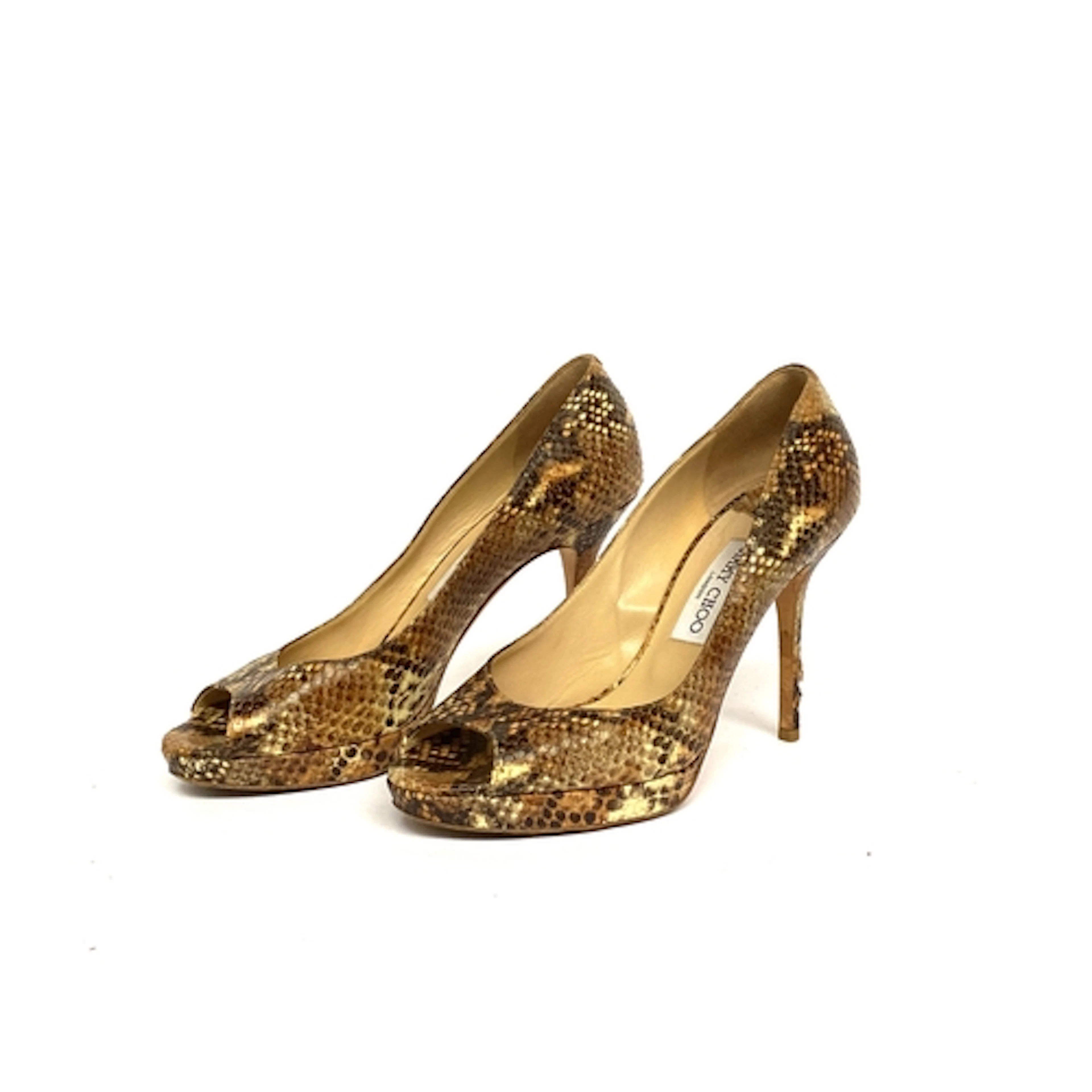 A pair of Jimmy Choo snakeskin high heeled shoes, size 39