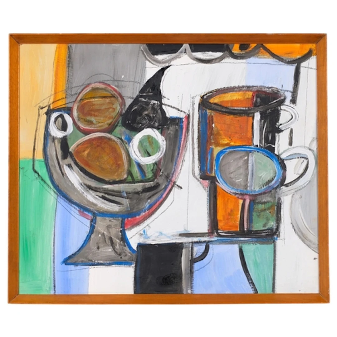 Abstract still life, contemporary oil on board, unsigned, 51...