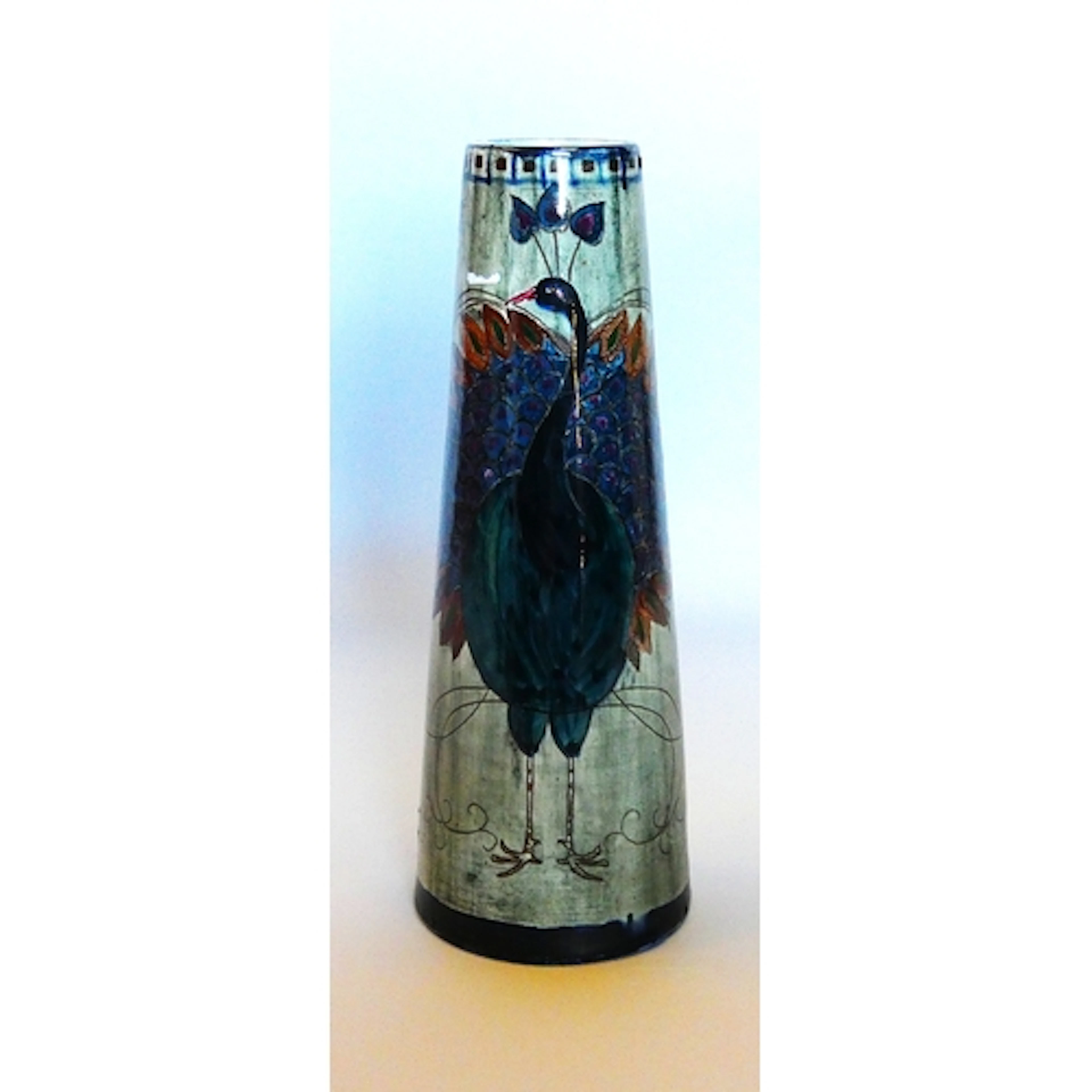 MARY W. BONE, SCOTTISH. Art Nouveau tapered pottery vase dec...