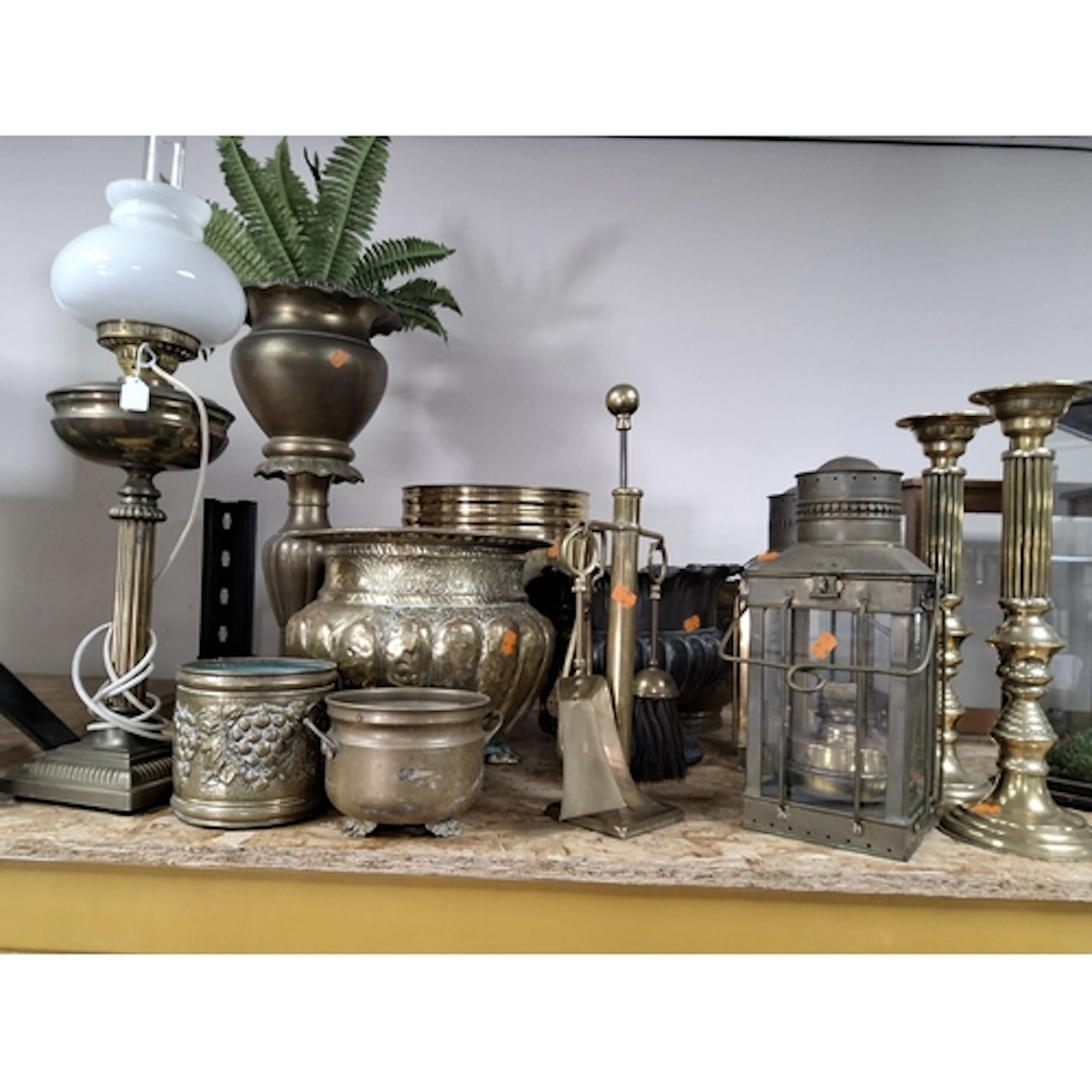 A LARGE GROUP OF MAINLY DECORATIVE BRASSWARE to include a pa...
