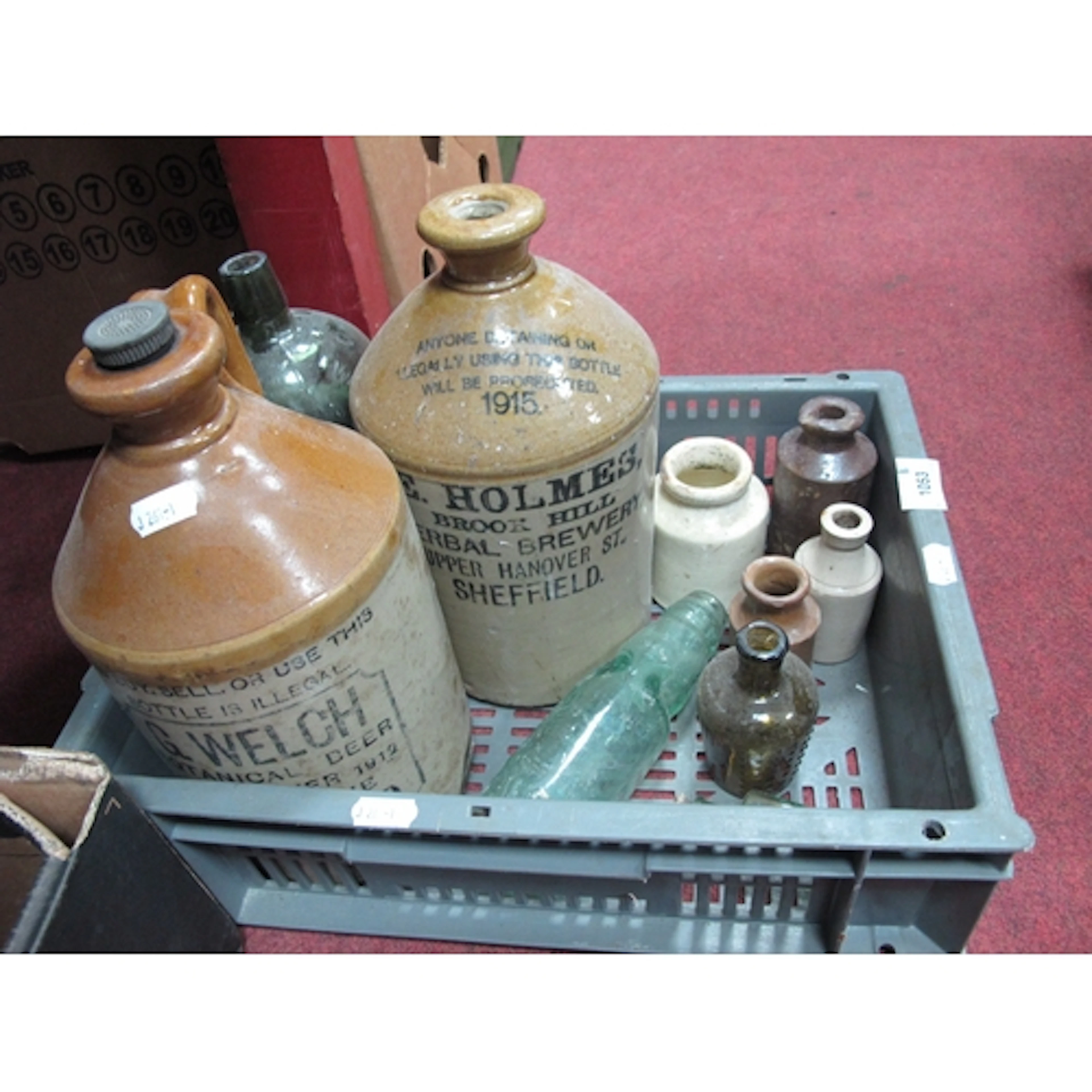 Two Early XX Century Soneware Beer Flagons: G. Welch, Welch ...