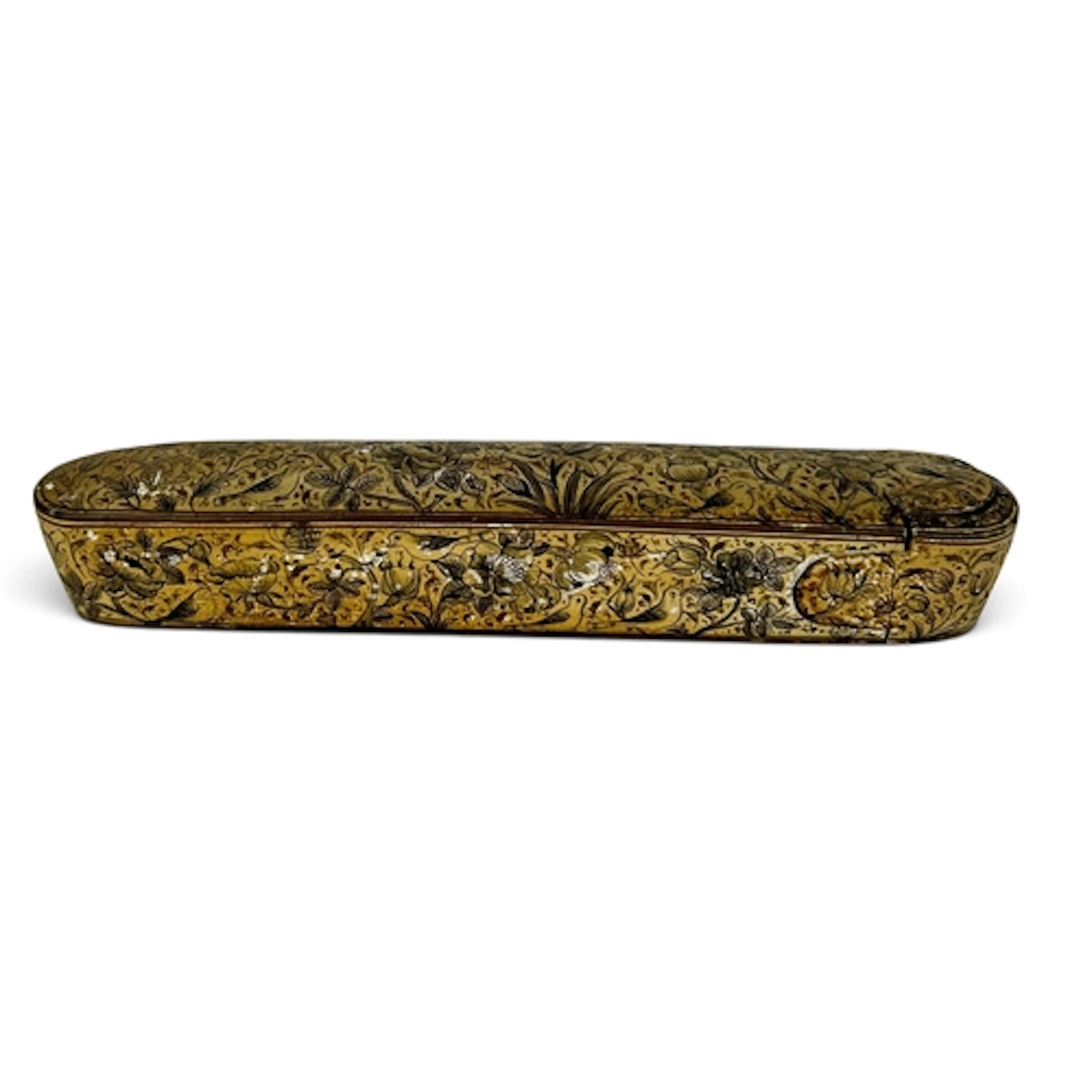 A 19TH CENTURY PERSIAN OR KASHMIRI LACQUERED SCRIBE'S BOX Wi...