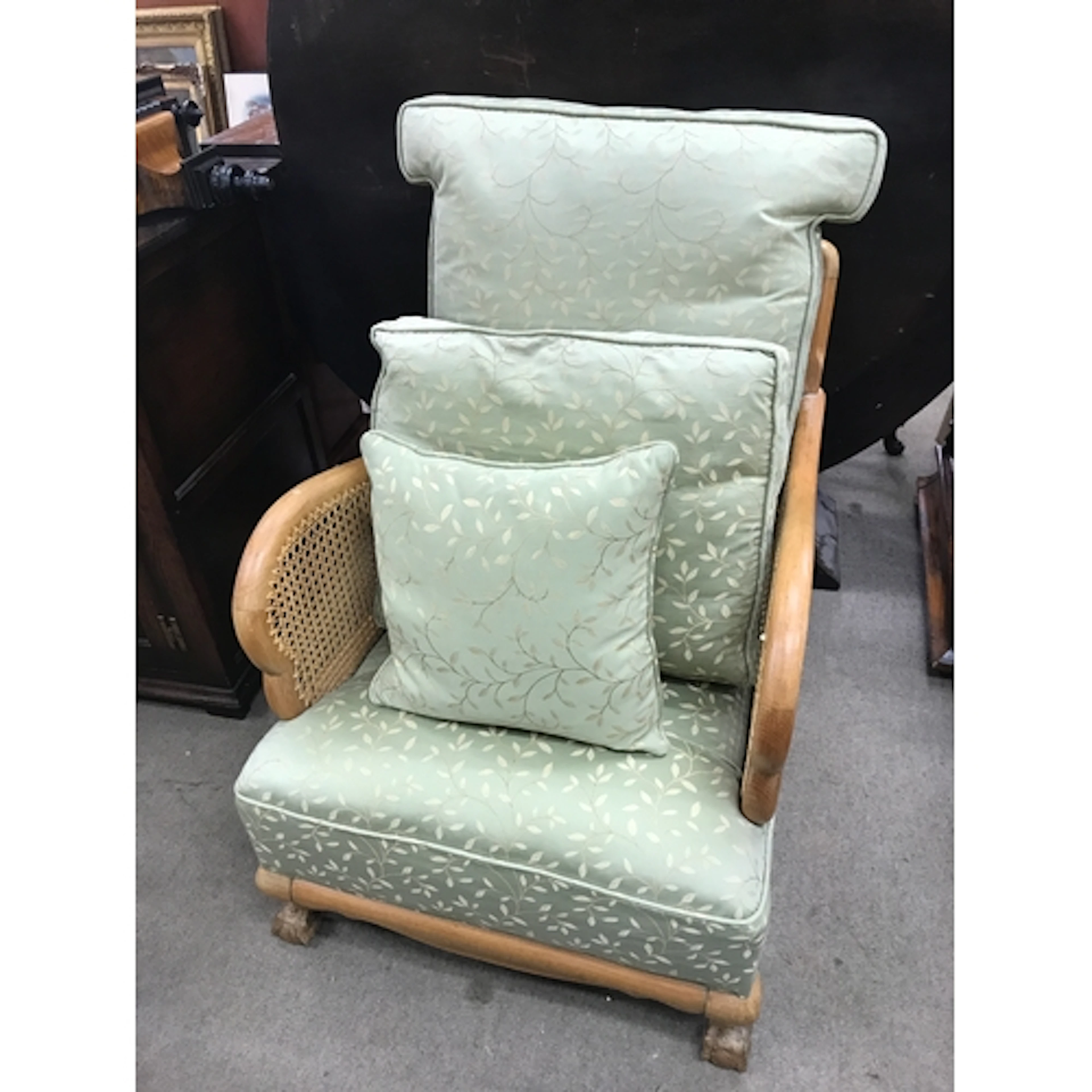 A mid-century bergère-style lounge chairs. 83cm tall,...