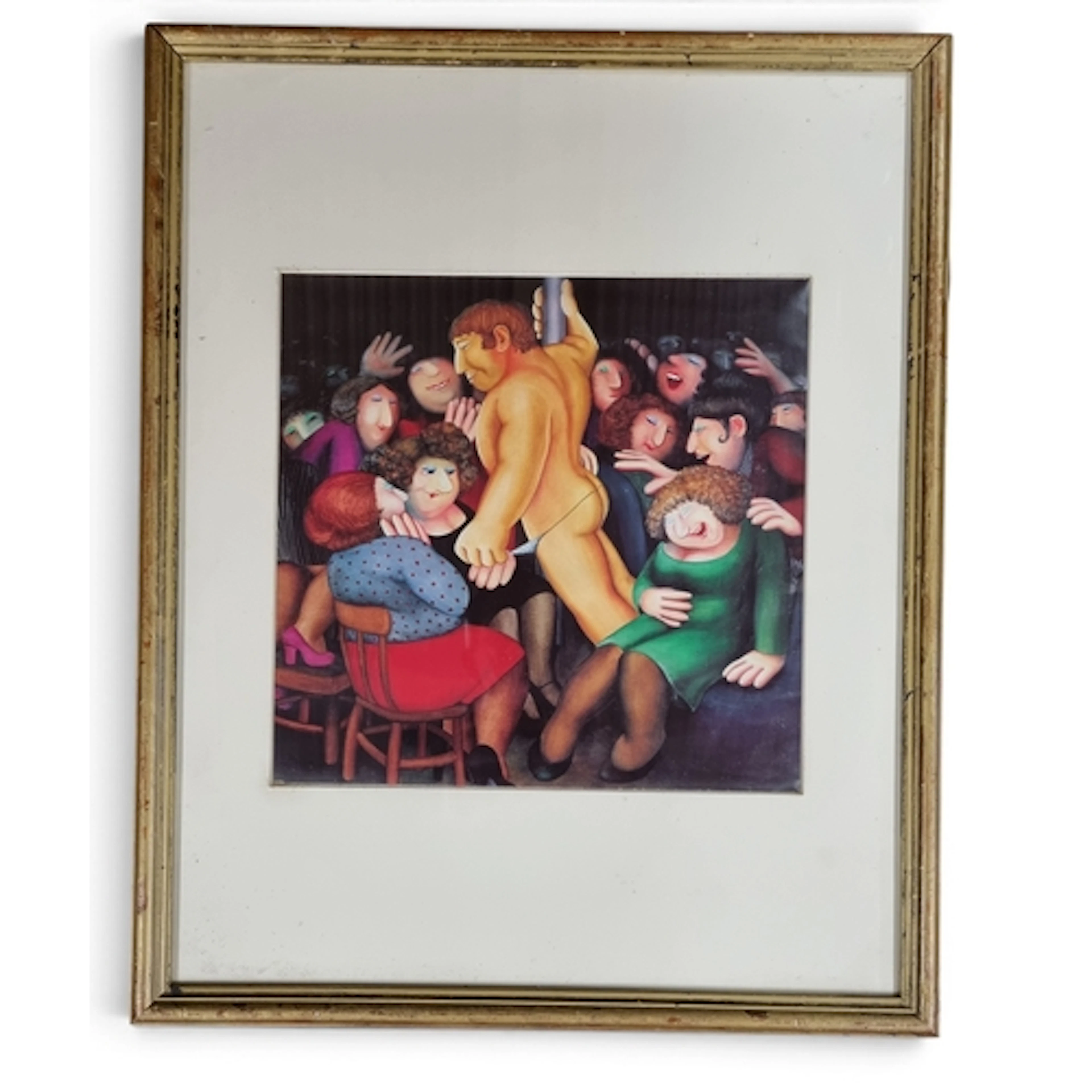 Beryl Cooke. A coloured Print of a saucy scene. 54 x 44 cm a...